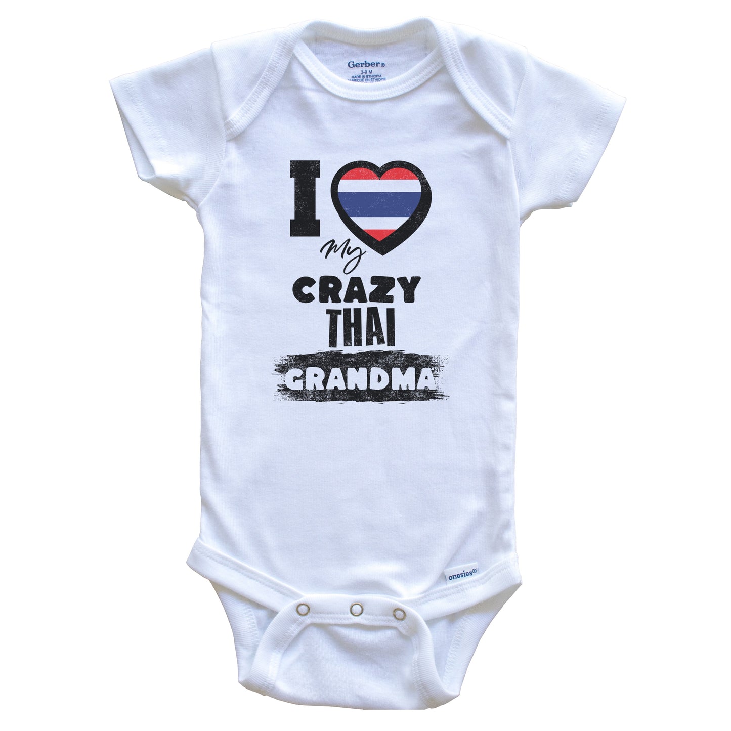 I Love My Crazy Thai Grandma Funny Thailand Flag Grandchild Baby Bodysuit