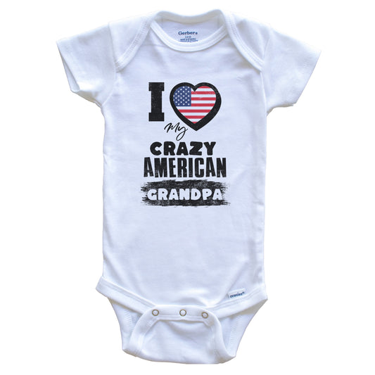 I Love My Crazy American Grandpa Funny USA Flag Grandchild Baby Bodysuit
