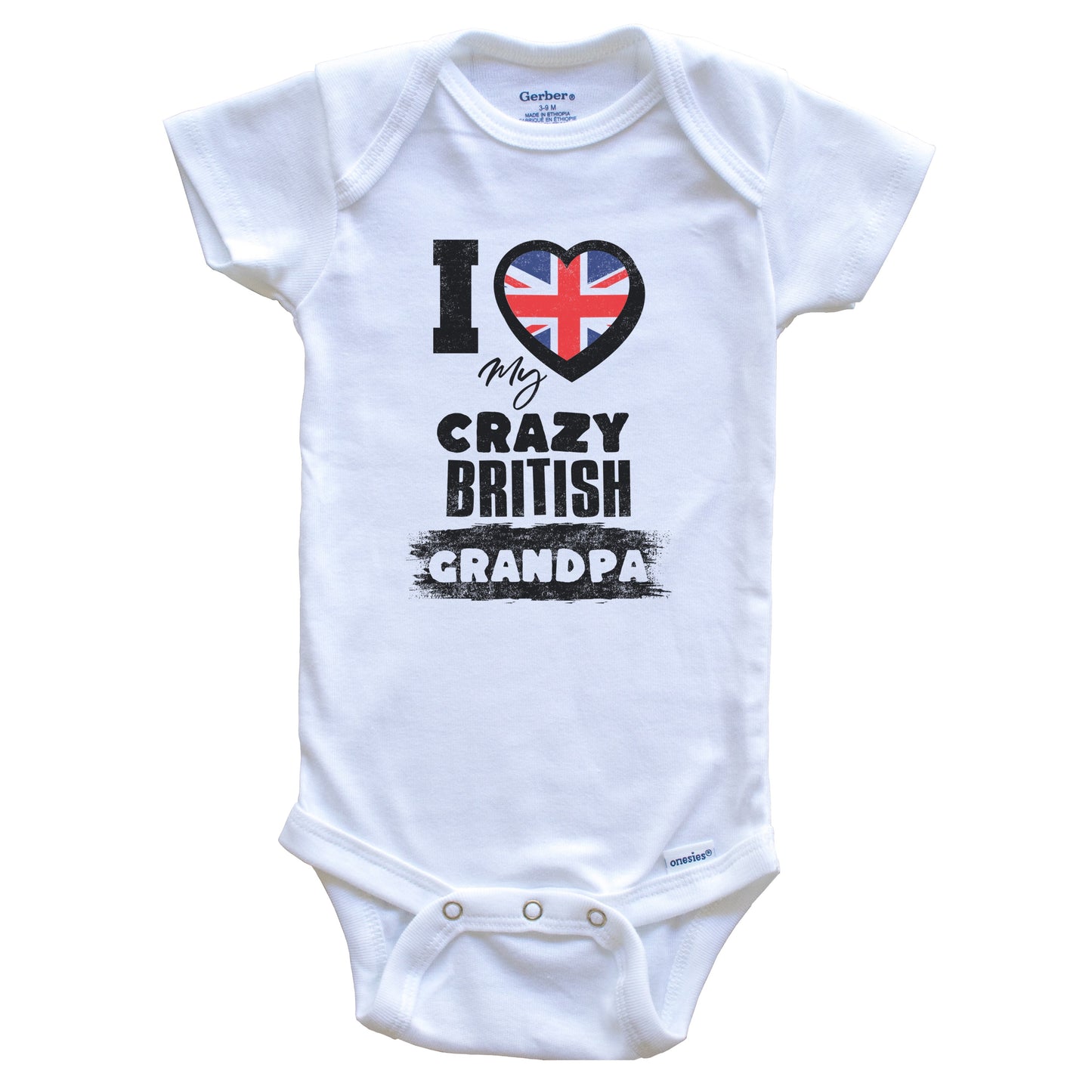 I Love My Crazy British Grandpa Funny UK Flag Grandchild Baby Bodysuit