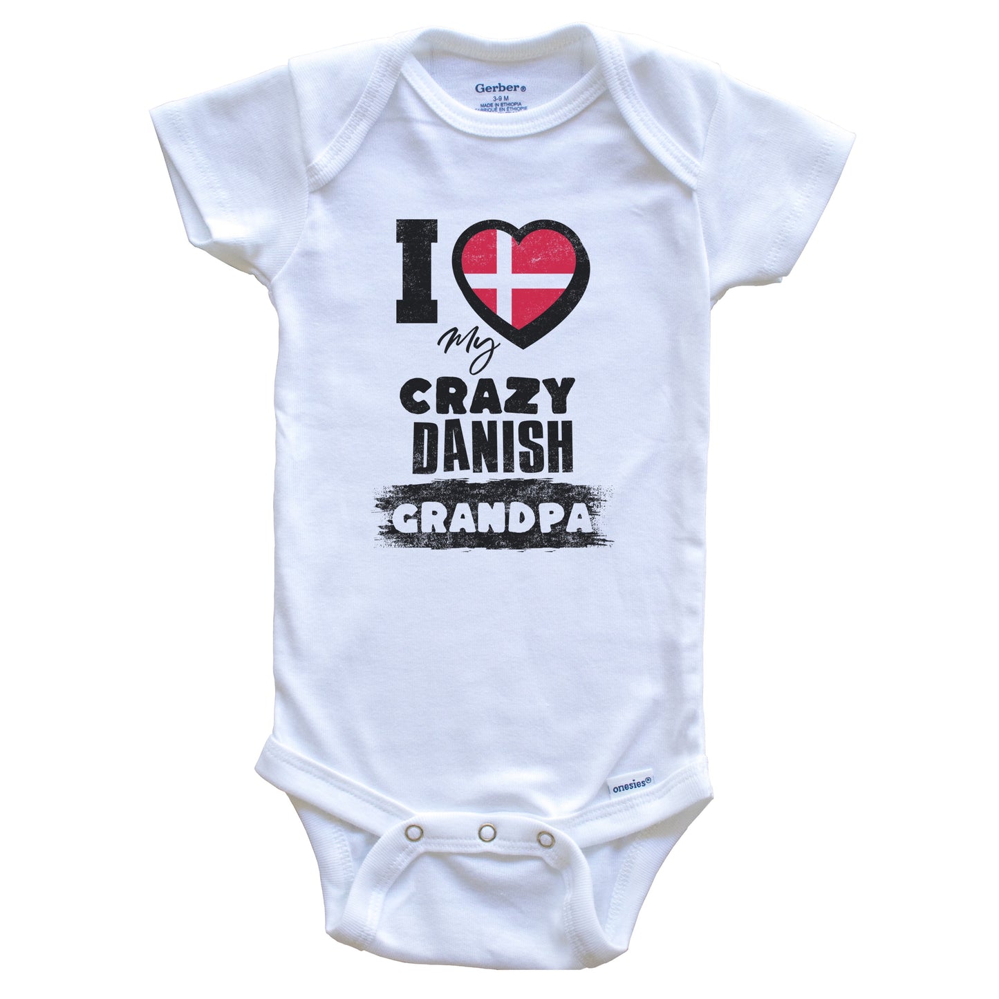 I Love My Crazy Danish Grandpa Funny Denmark Flag Grandchild Baby Bodysuit