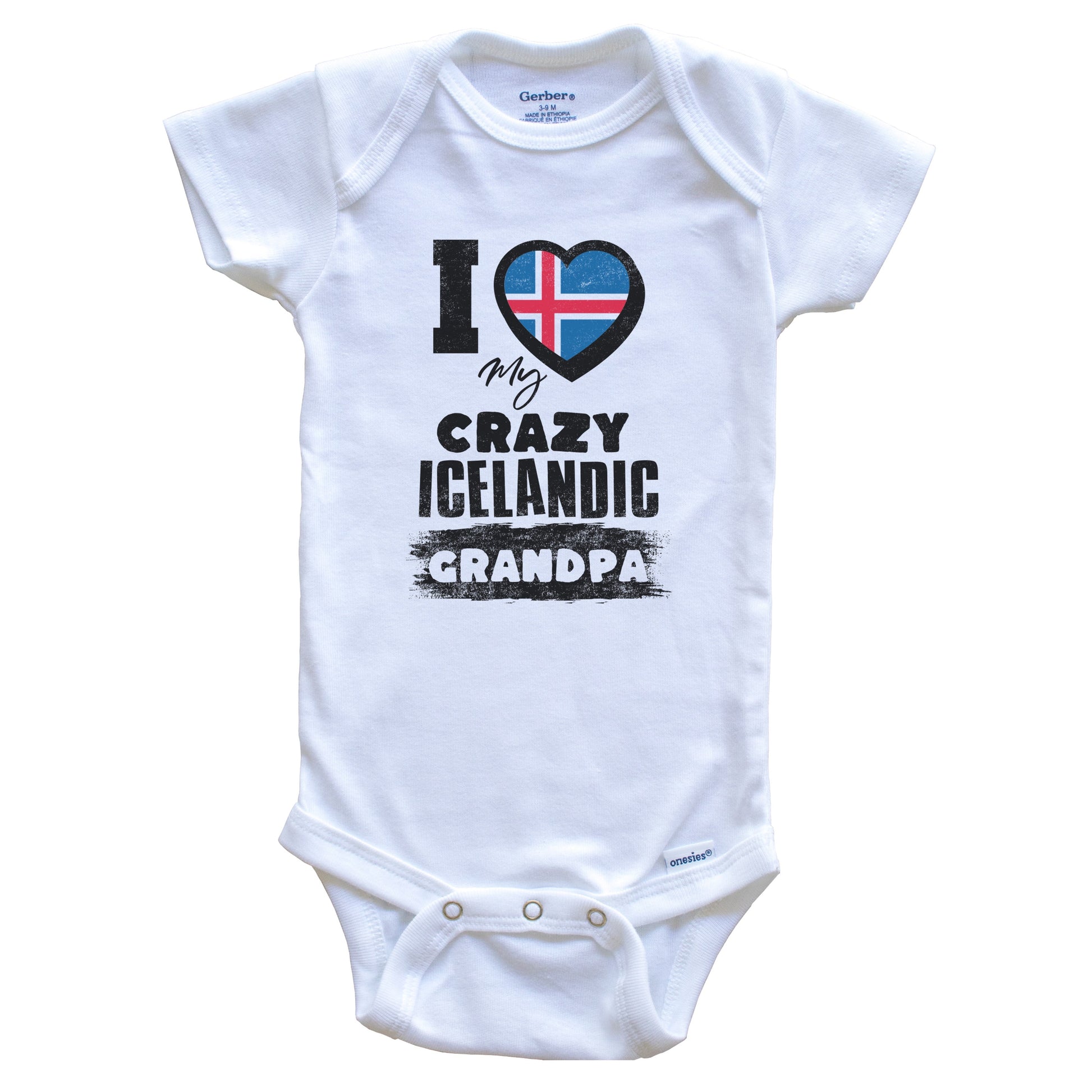 I Love My Crazy Icelandic Grandpa Funny Iceland Flag Grandchild Baby Bodysuit