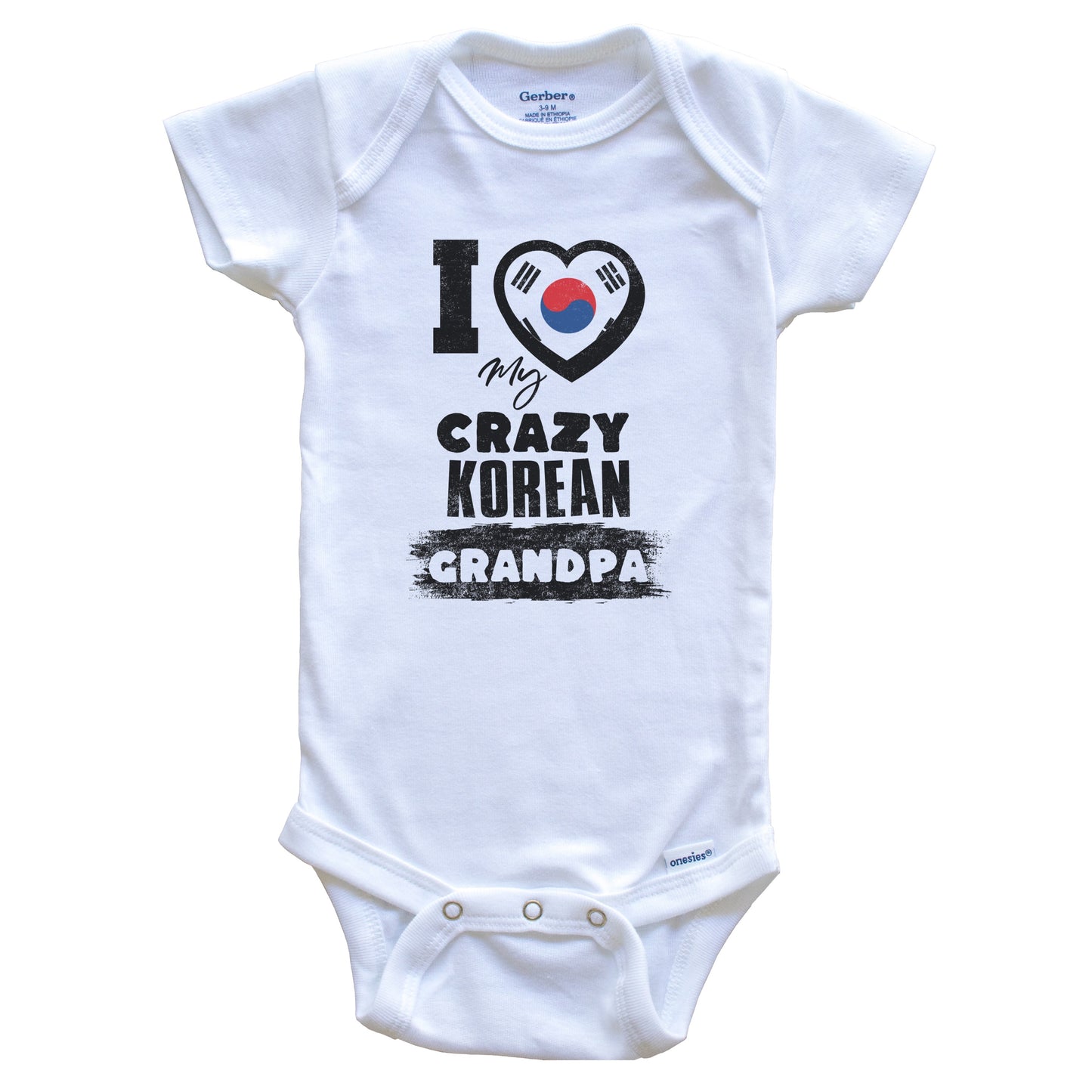 I Love My Crazy Korean Grandpa Funny Korea Flag Grandchild Baby Bodysuit