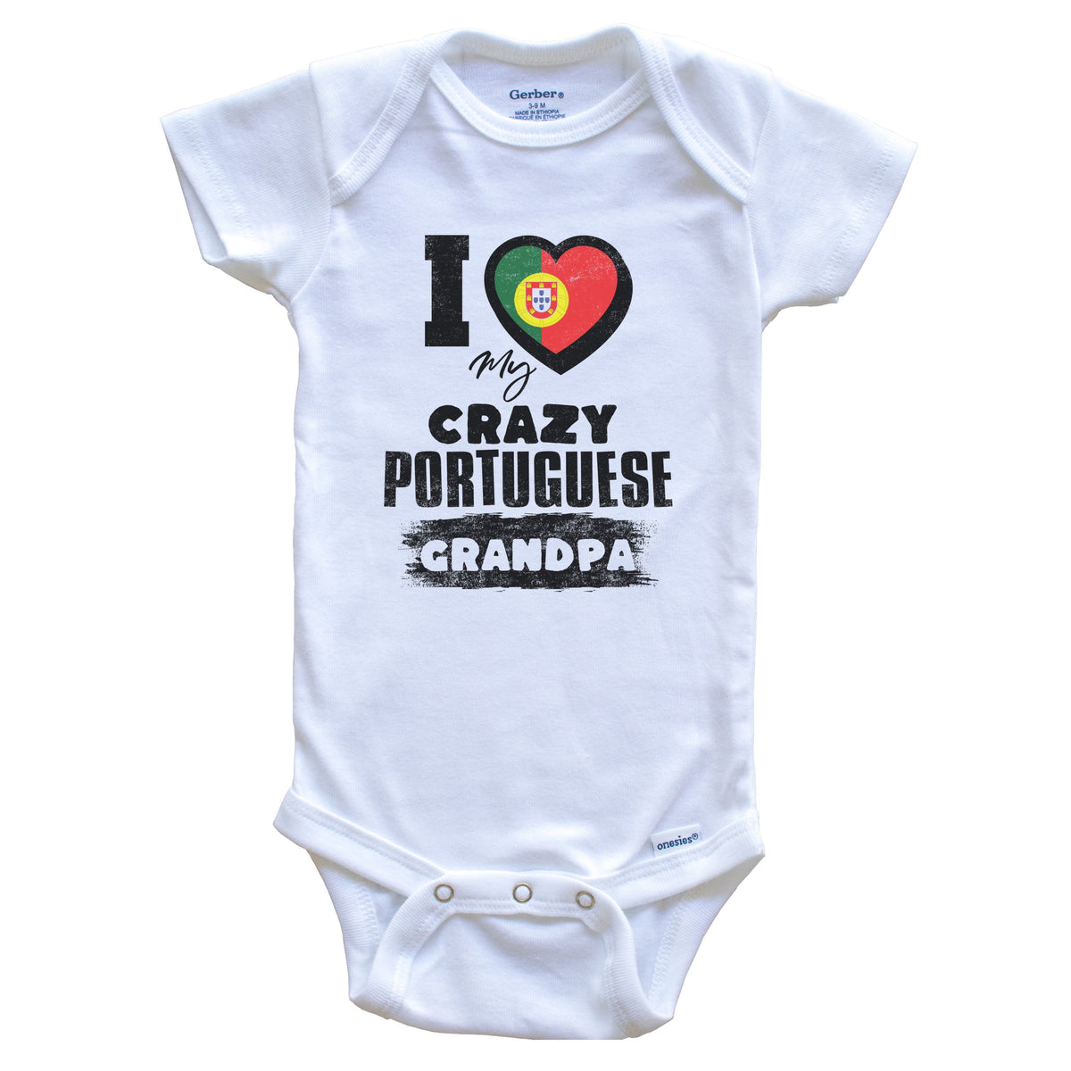 I Love My Crazy Portuguese Grandpa Funny Portugal Flag Grandchild Baby Bodysuit