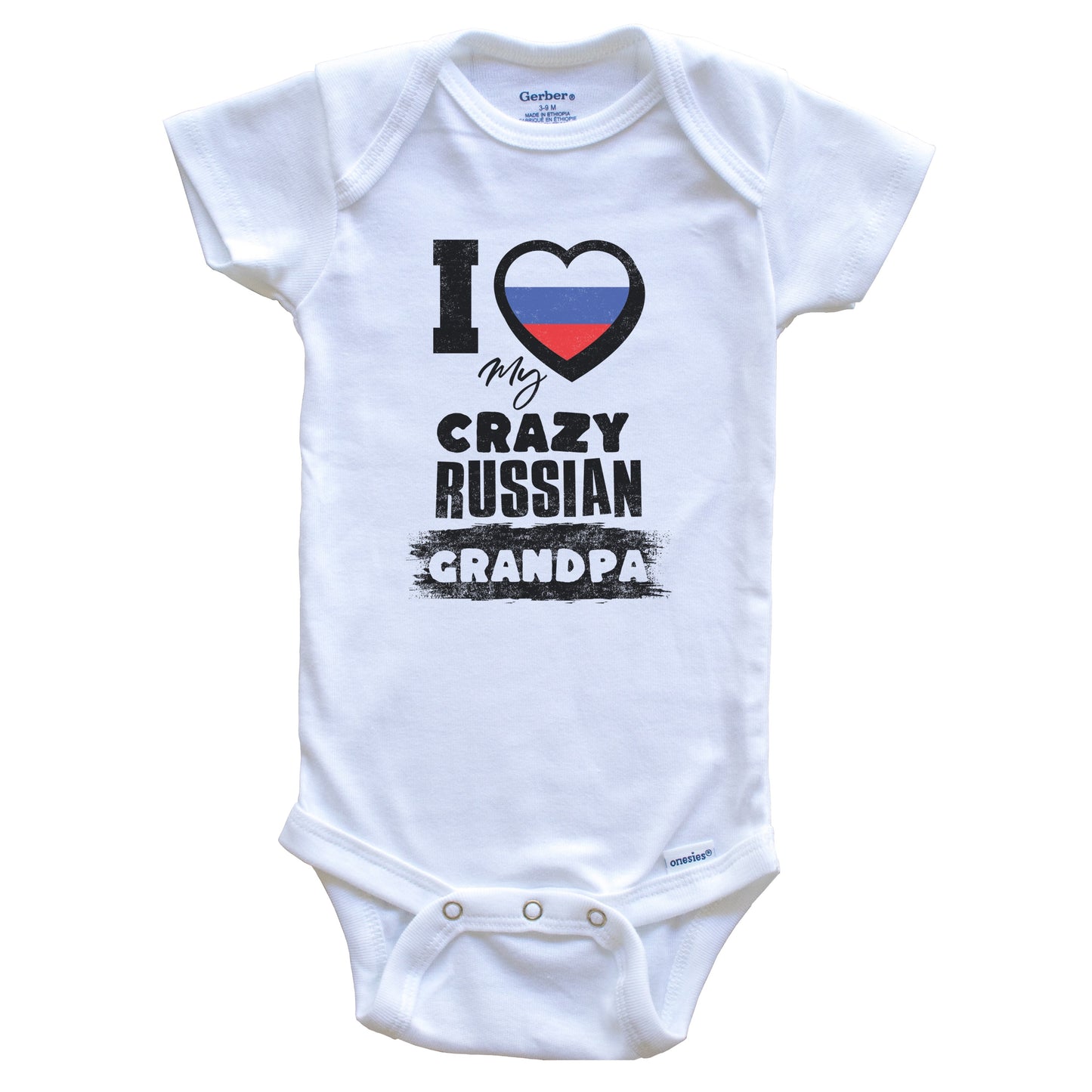 I Love My Crazy Russian Grandpa Funny Russia Flag Grandchild Baby Bodysuit