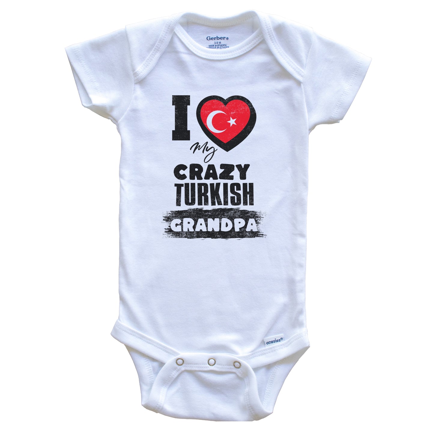 I Love My Crazy Turkish Grandpa Funny Turkey Flag Grandchild Baby Bodysuit