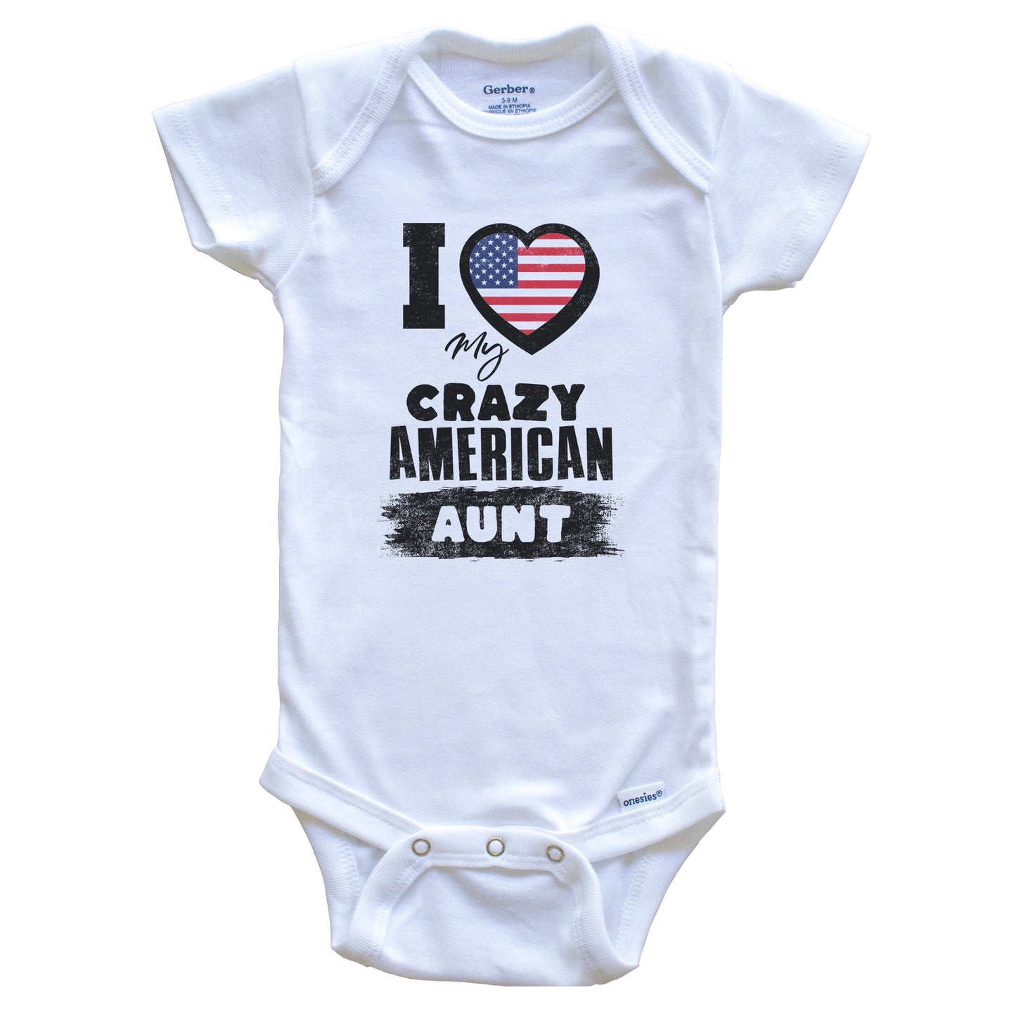 I Love My Crazy American Aunt Funny USA Flag Niece Nephew Baby Bodysuit