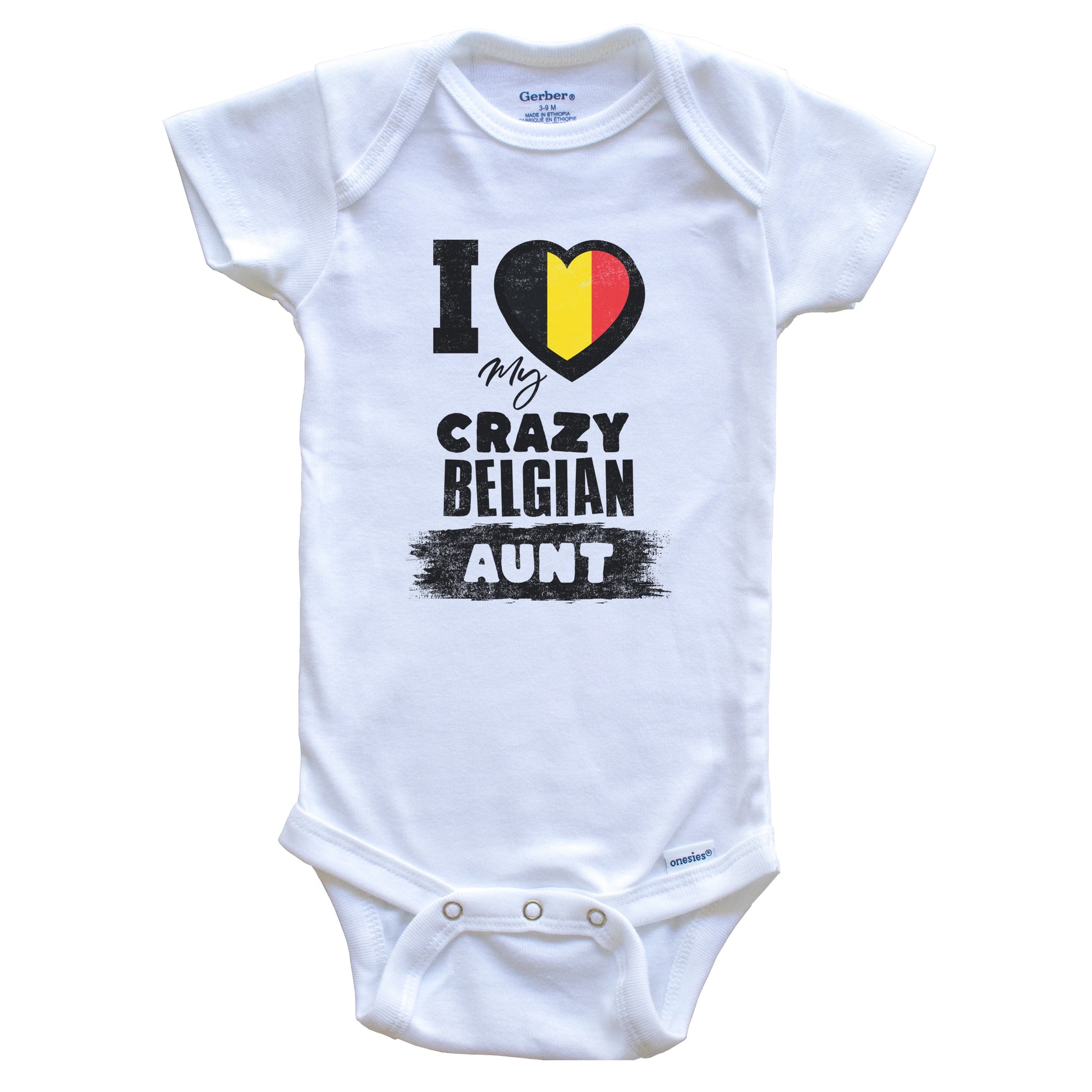 I Love My Crazy Belgian Aunt Funny Belgium Flag Niece Nephew Baby Bodysuit