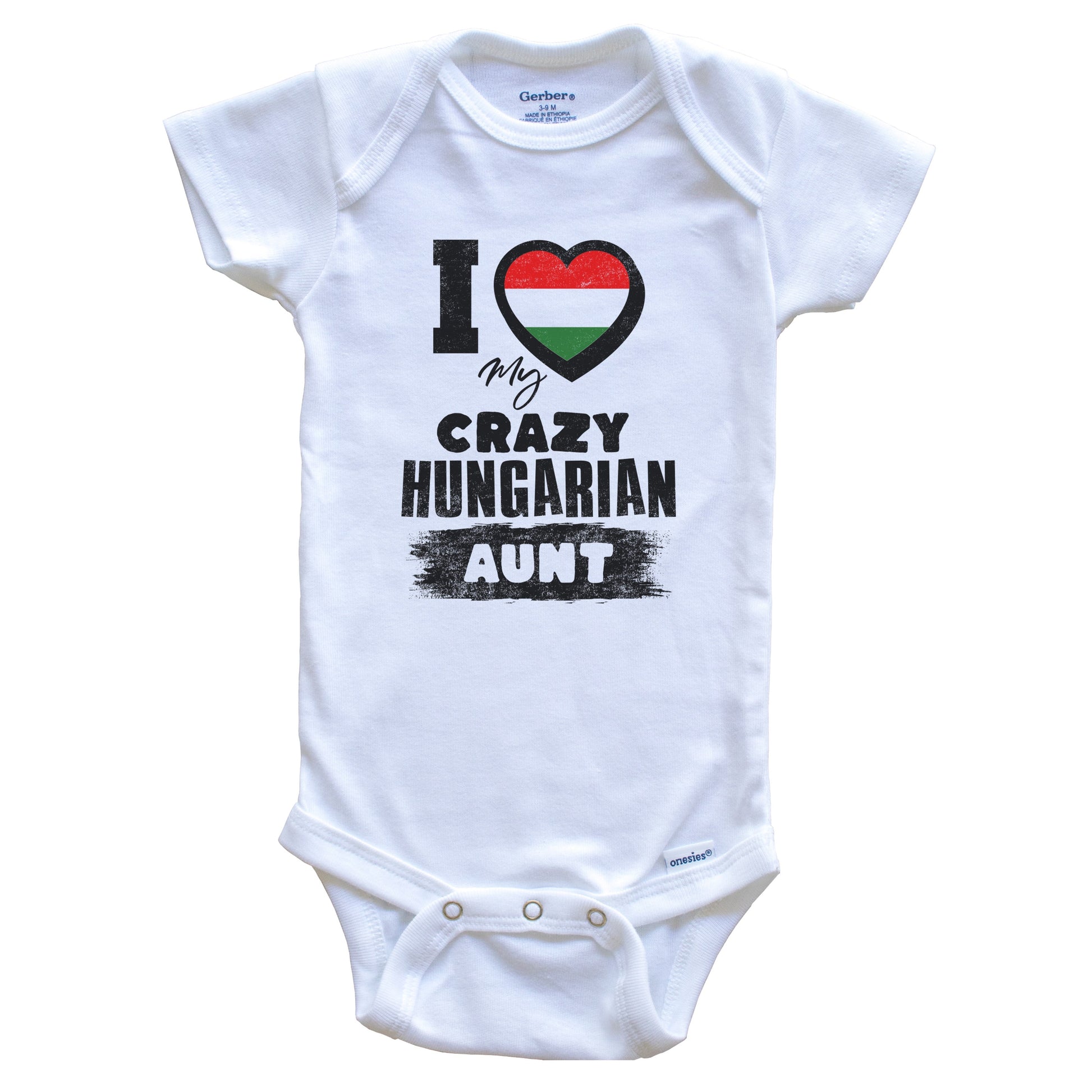 I Love My Crazy Hungarian Aunt Funny Hungary Flag Niece Nephew Baby Bodysuit