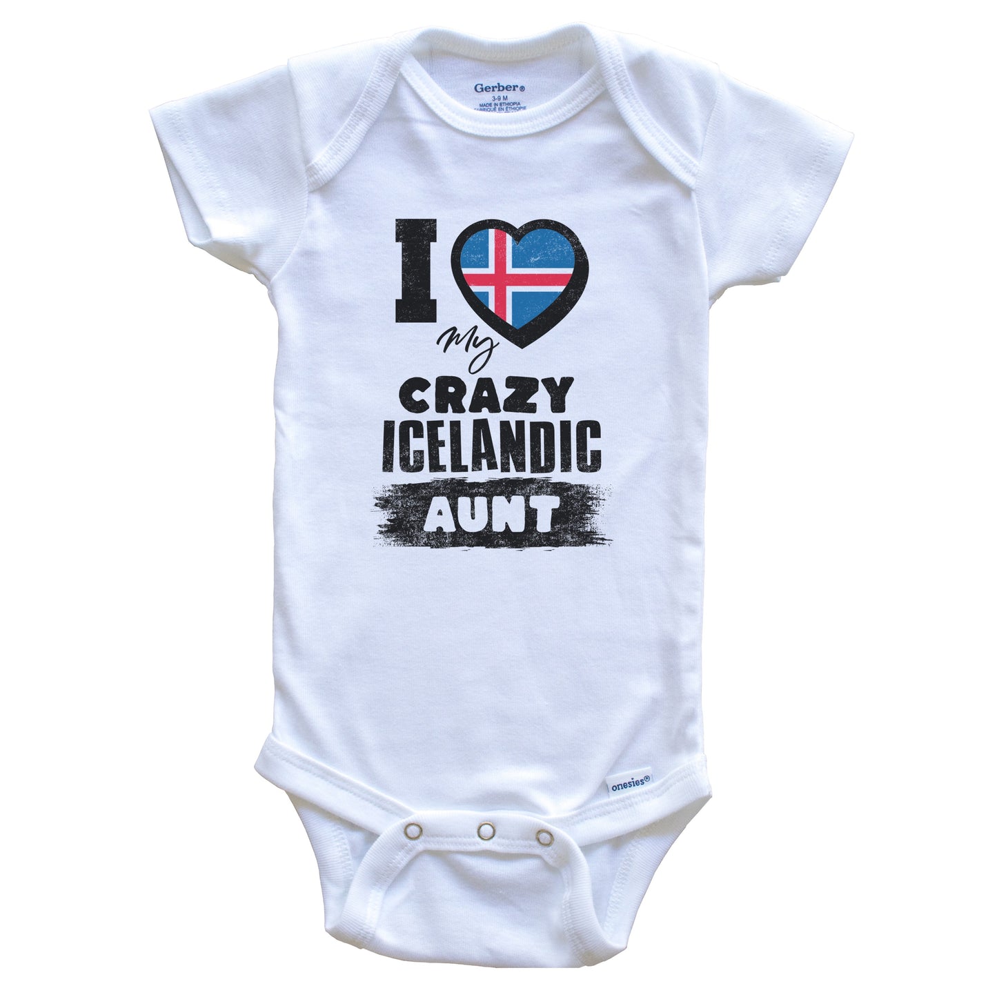 I Love My Crazy Icelandic Aunt Funny Iceland Flag Niece Nephew Baby Bodysuit