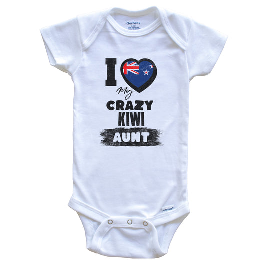 I Love My Crazy Kiwi Aunt Funny New Zealand Flag Niece Nephew Baby Bodysuit