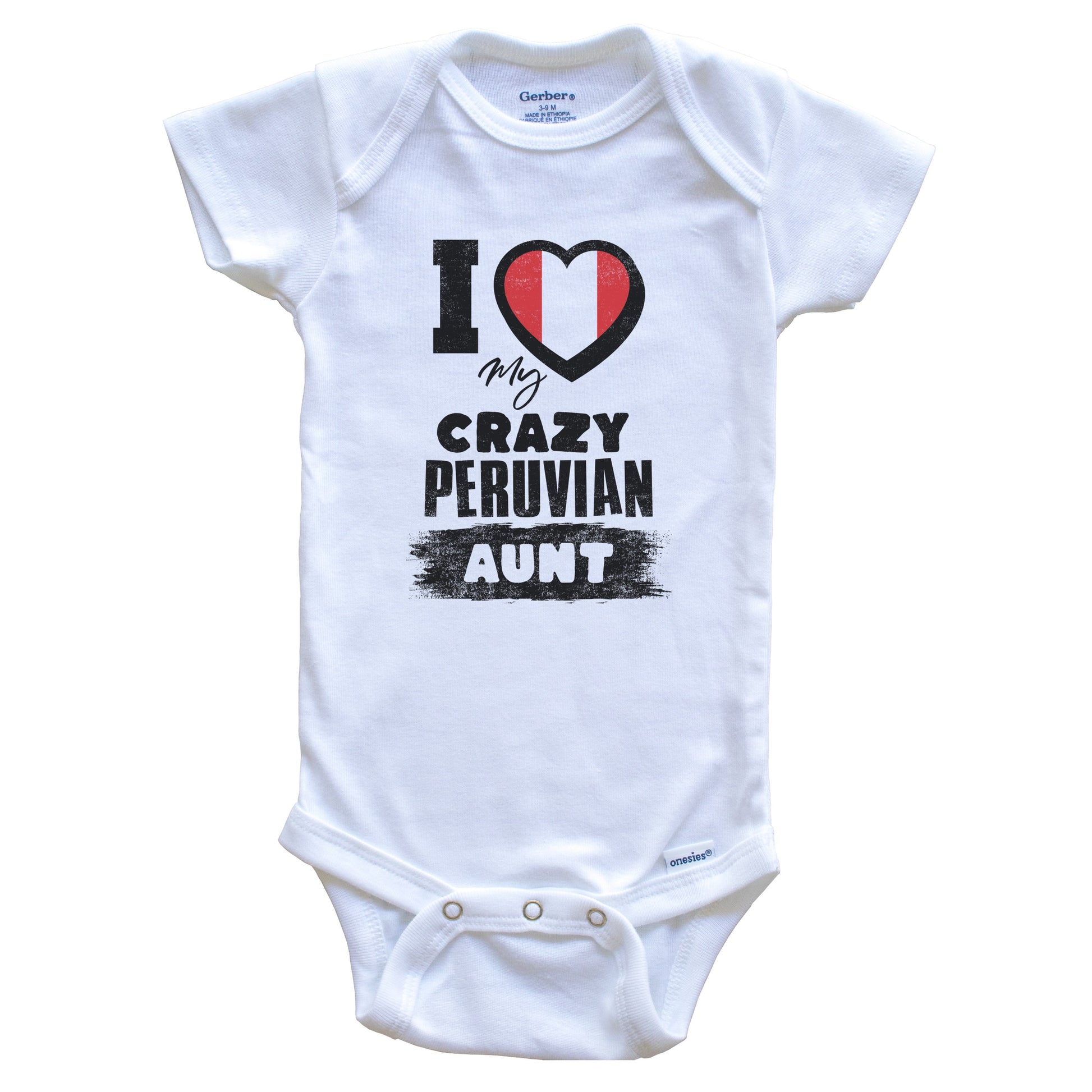 I Love My Crazy Peruvian Aunt Funny Peru Flag Niece Nephew Baby Bodysuit