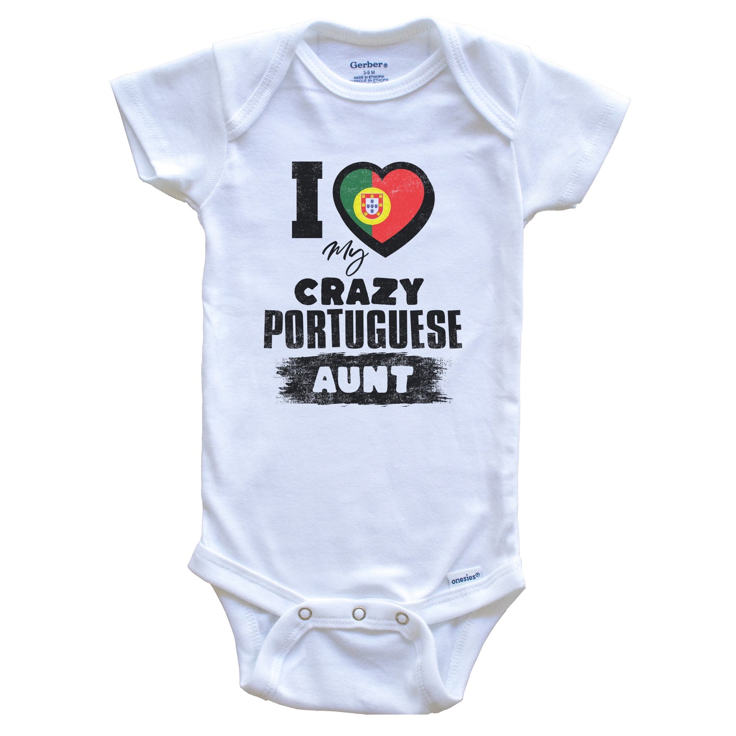 I Love My Crazy Portuguese Aunt Funny Portugal Flag Niece Nephew Baby Bodysuit