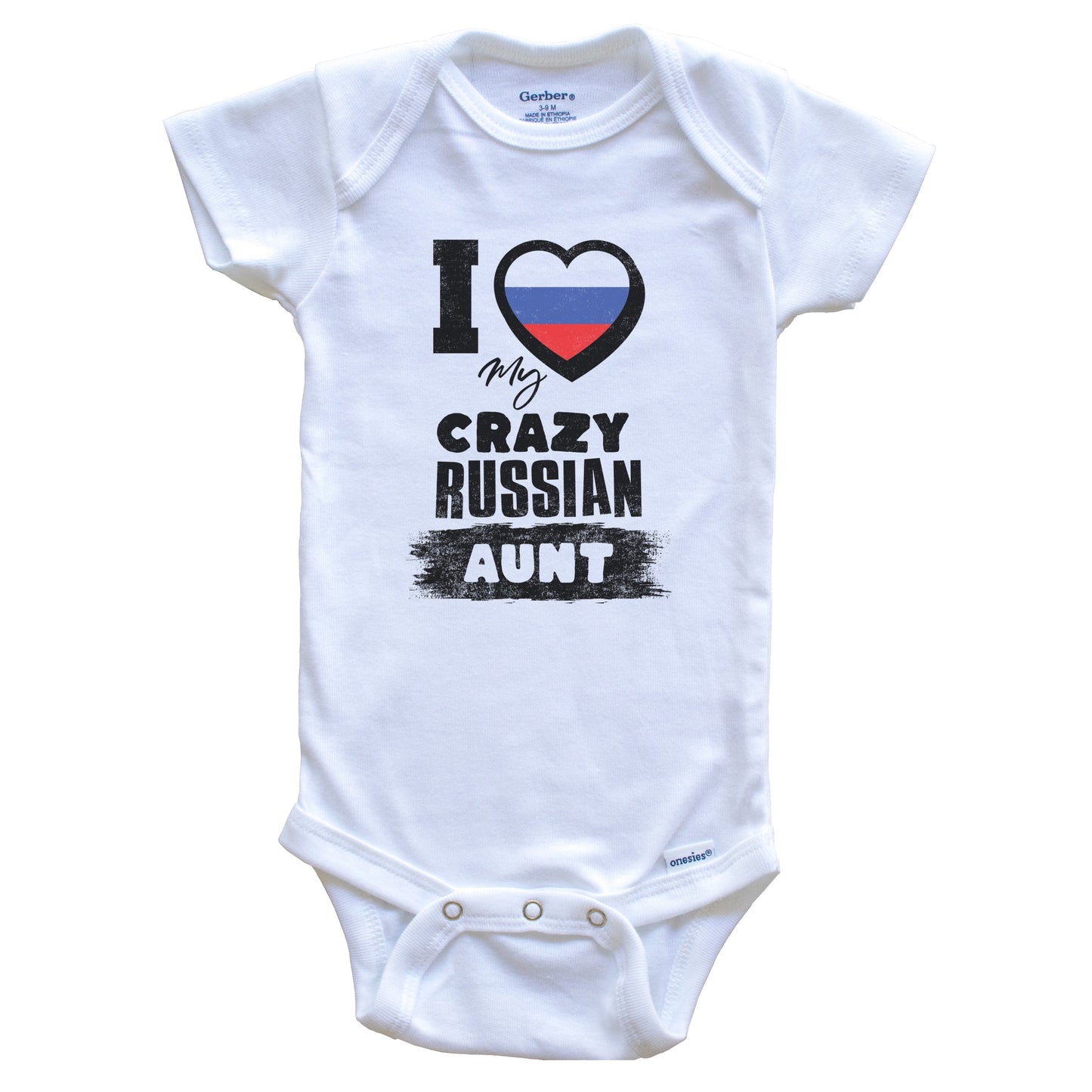 I Love My Crazy Russian Aunt Funny Russia Flag Niece Nephew Baby Bodysuit