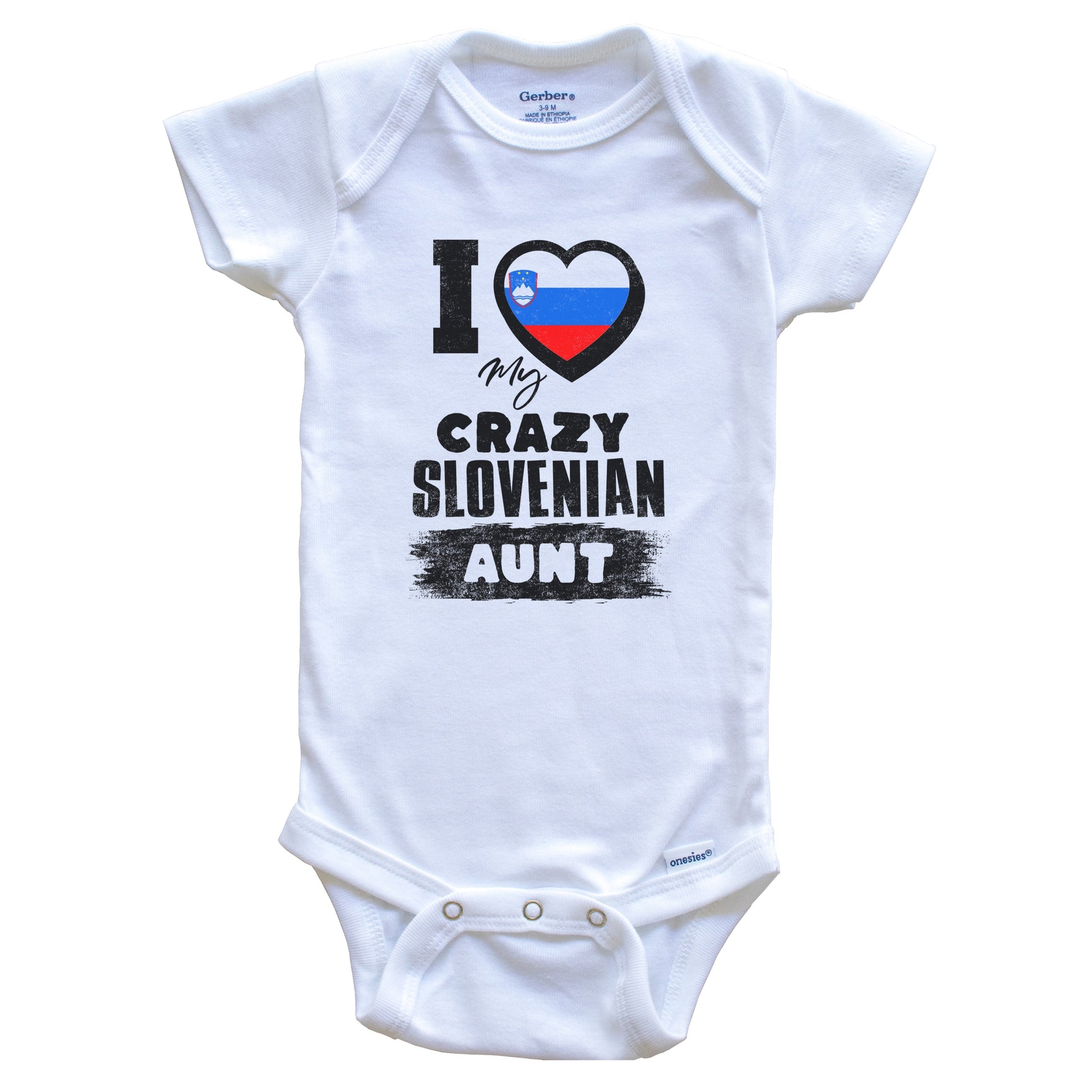 I Love My Crazy Slovenian Aunt Funny Slovenia Flag Niece Nephew Baby Bodysuit