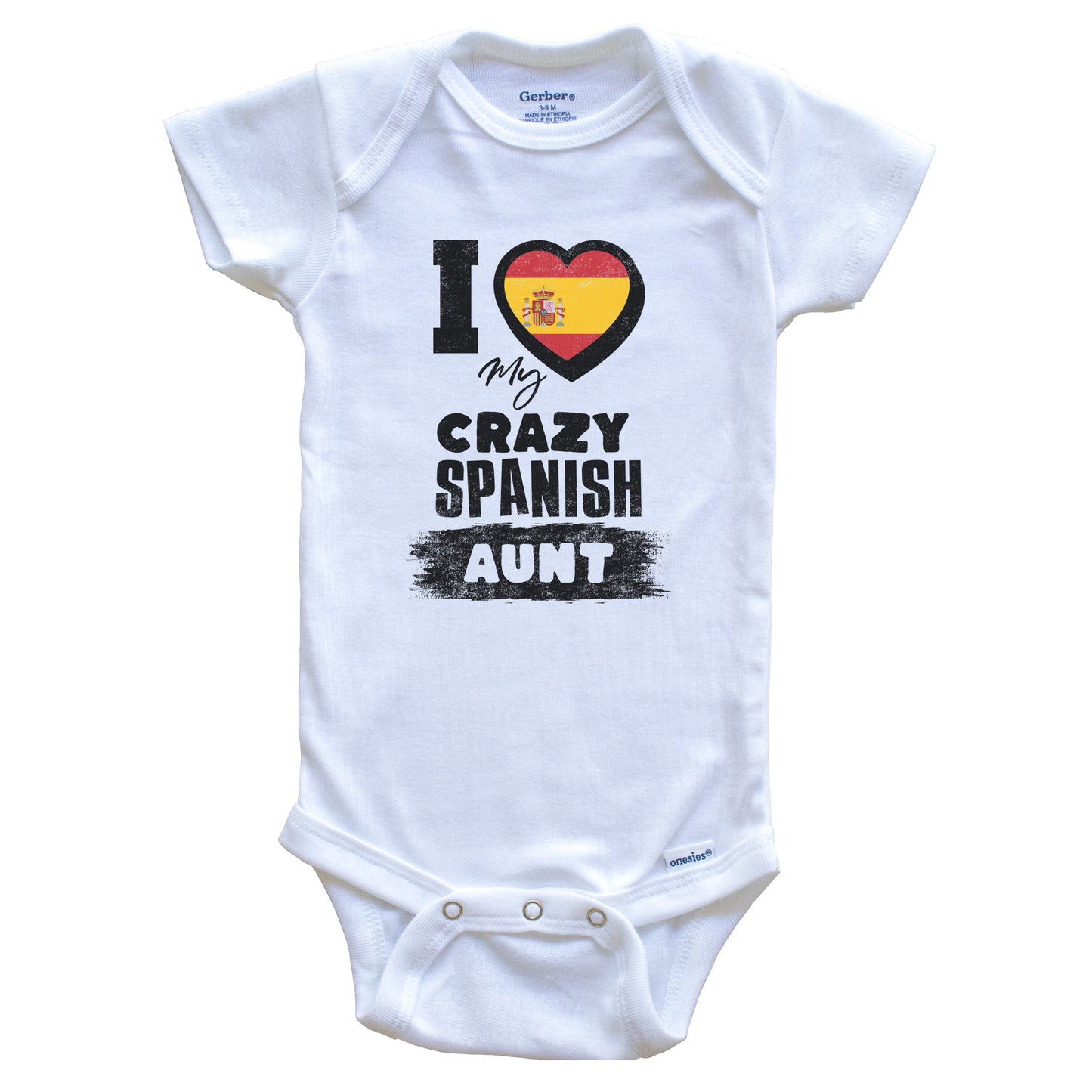 I Love My Crazy Spanish Aunt Funny Spain Flag Niece Nephew Baby Bodysuit