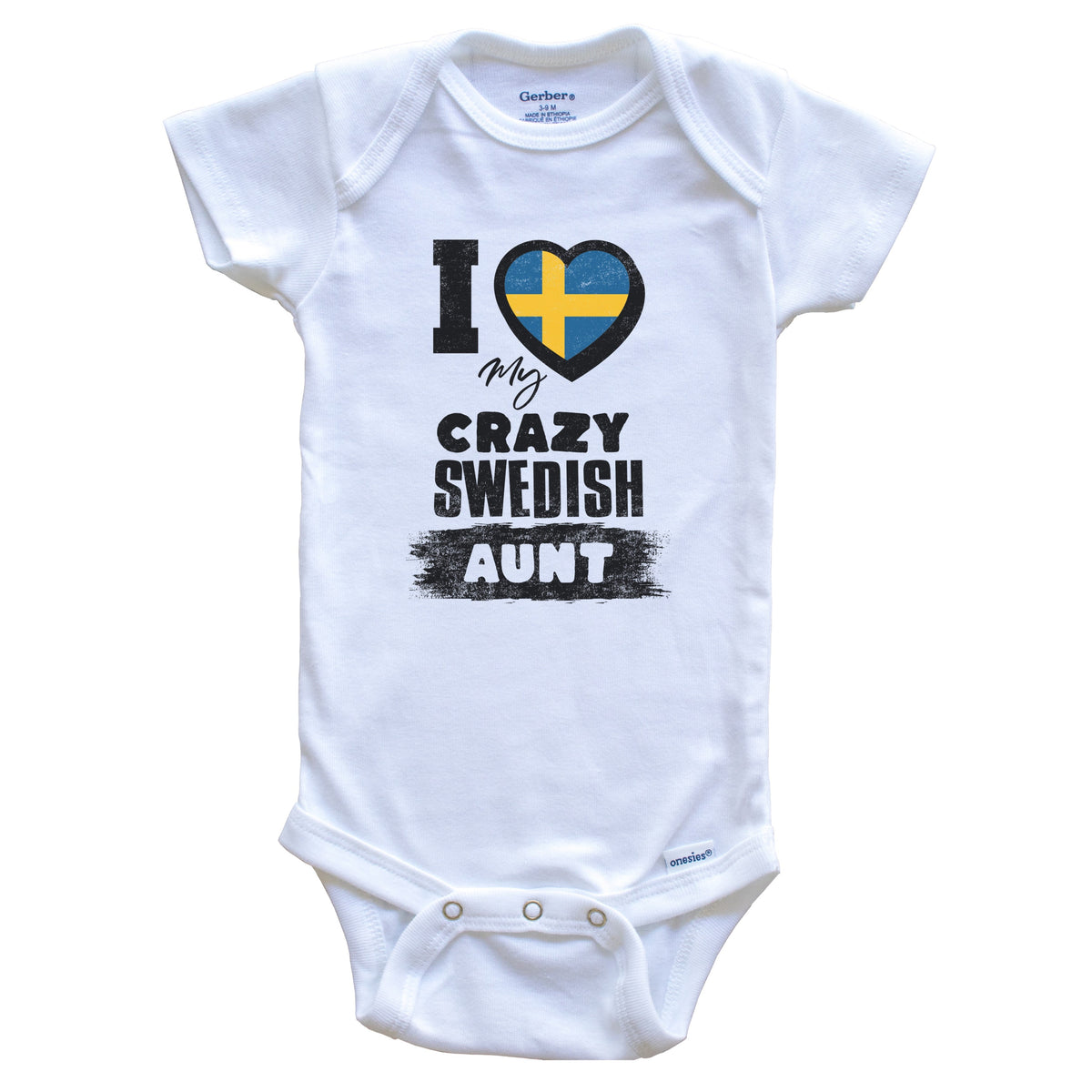 I Love My Crazy Swedish Aunt Funny Sweden Flag Niece Nephew Baby Bodysuit