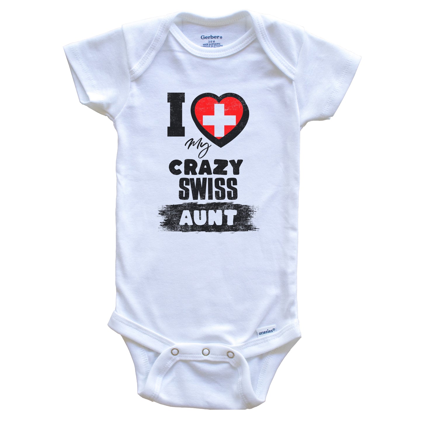 I Love My Crazy Swiss Aunt Funny Switzerland Flag Niece Nephew Baby Bodysuit