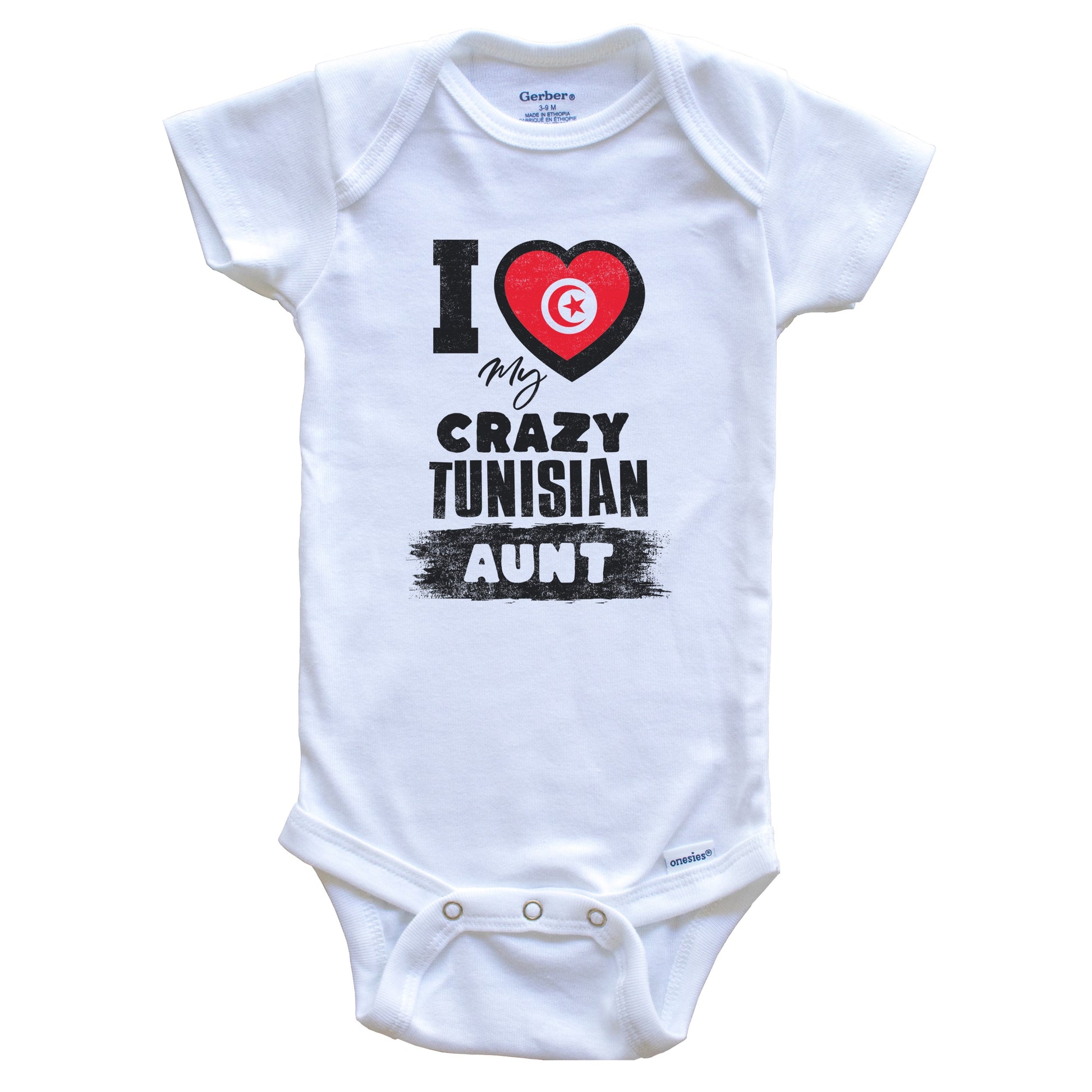 I Love My Crazy Tunisian Aunt Funny Tunisia Flag Niece Nephew Baby Bodysuit