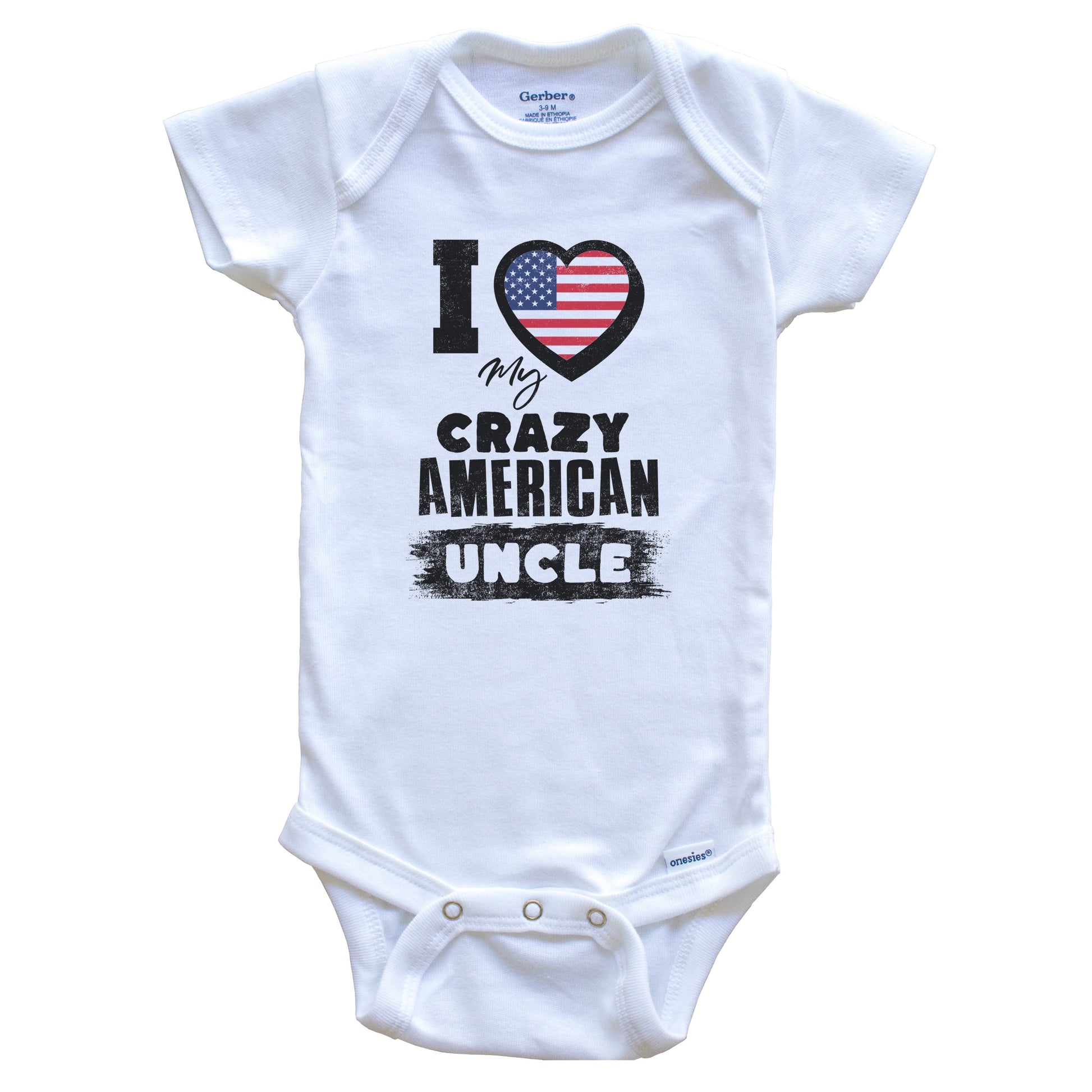 I Love My Crazy American Uncle Funny USA Flag Niece Nephew Baby Bodysuit