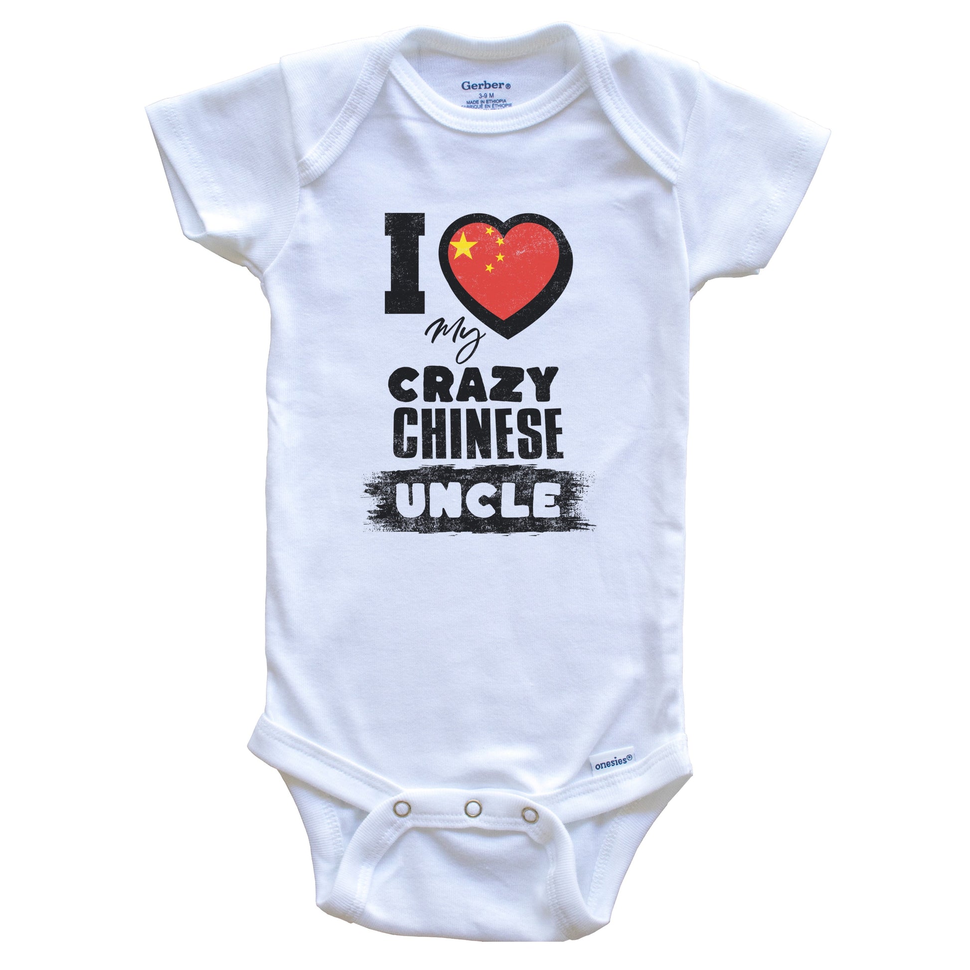 I Love My Crazy Chinese Uncle Funny China Flag Niece Nephew Baby Bodysuit