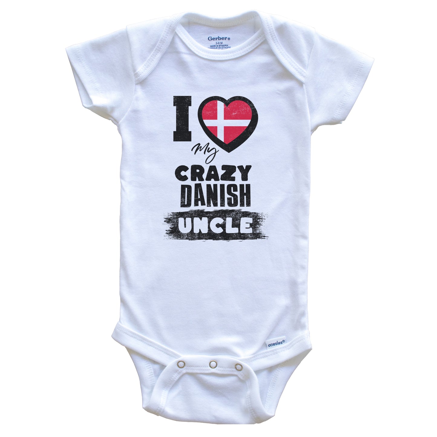 I Love My Crazy Danish Uncle Funny Denmark Flag Niece Nephew Baby Bodysuit