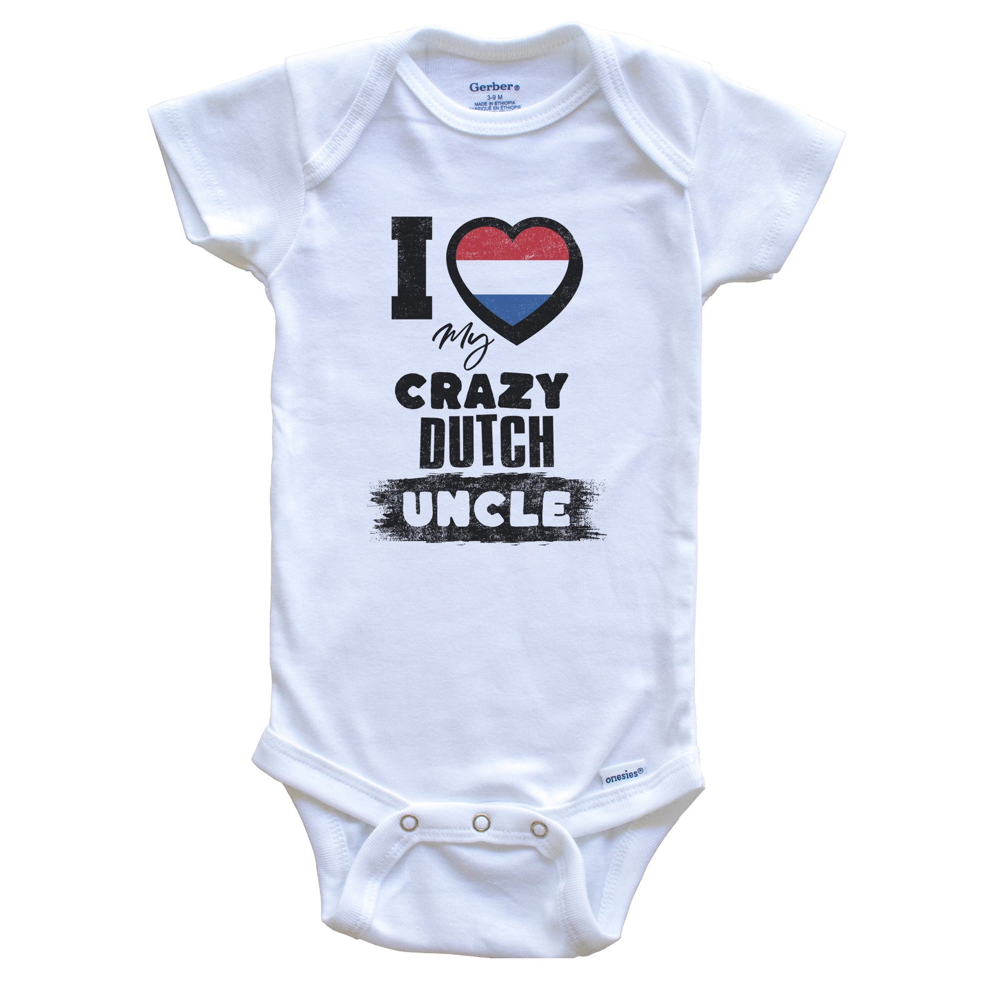 I Love My Crazy Dutch Uncle Funny Netherlands Flag Niece Nephew Baby Bodysuit