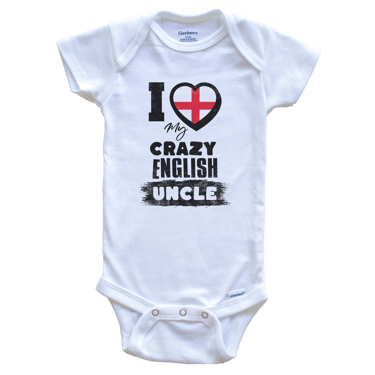 I Love My Crazy English Uncle Funny England Flag Niece Nephew Baby Bodysuit