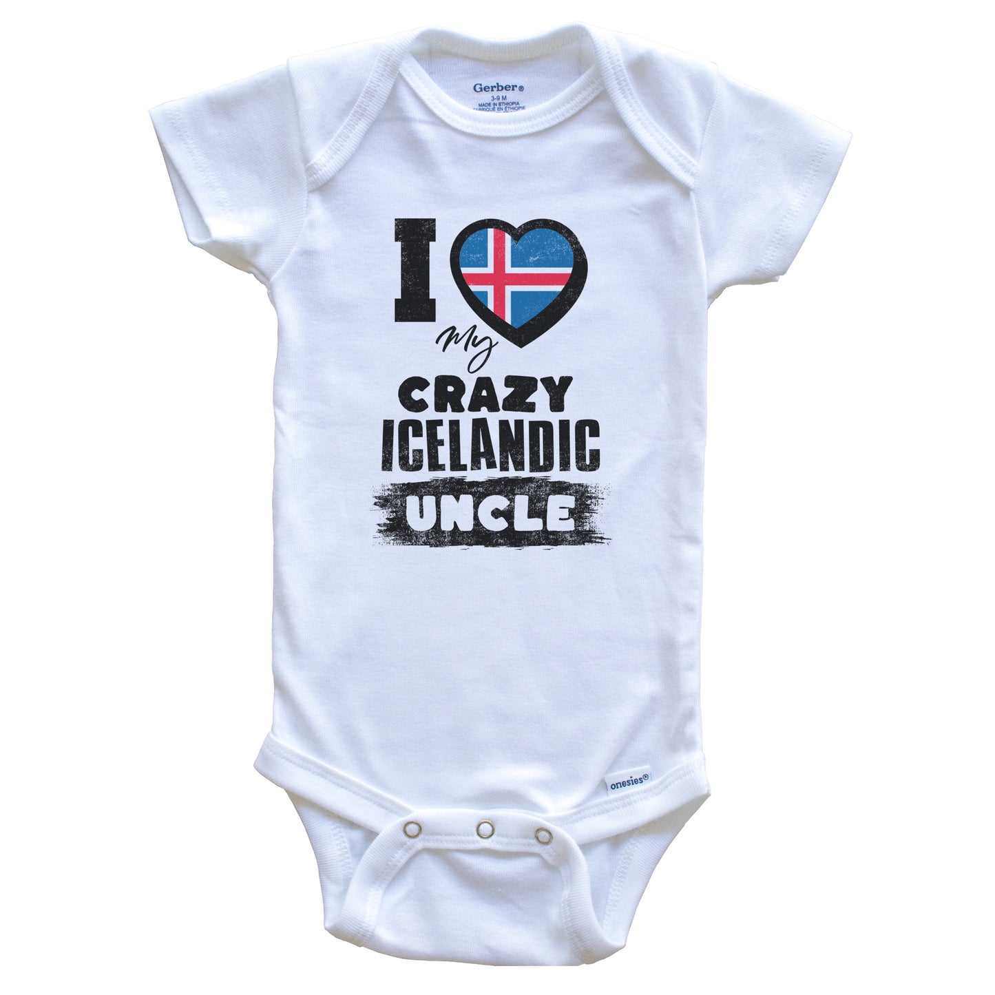 I Love My Crazy Icelandic Uncle Funny Iceland Flag Niece Nephew Baby Bodysuit