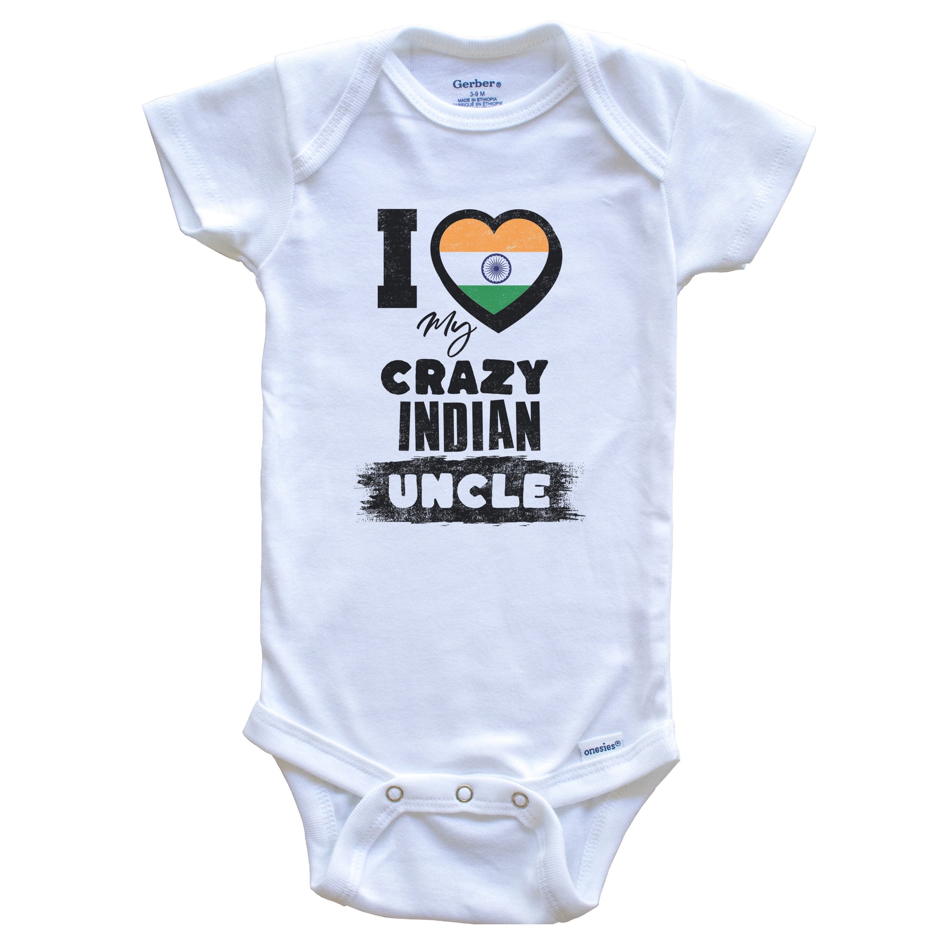 I Love My Crazy Indian Uncle Funny India Flag Niece Nephew Baby Bodysuit