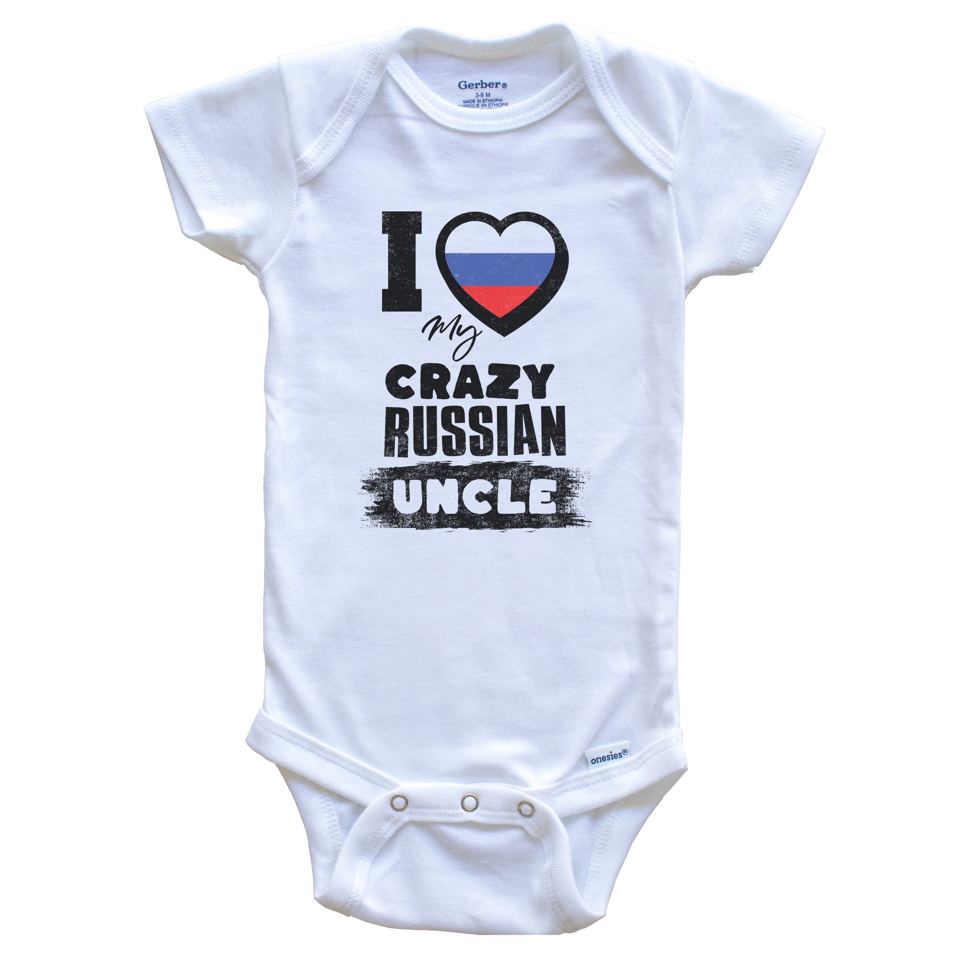 I Love My Crazy Russian Uncle Funny Russia Flag Niece Nephew Baby Bodysuit