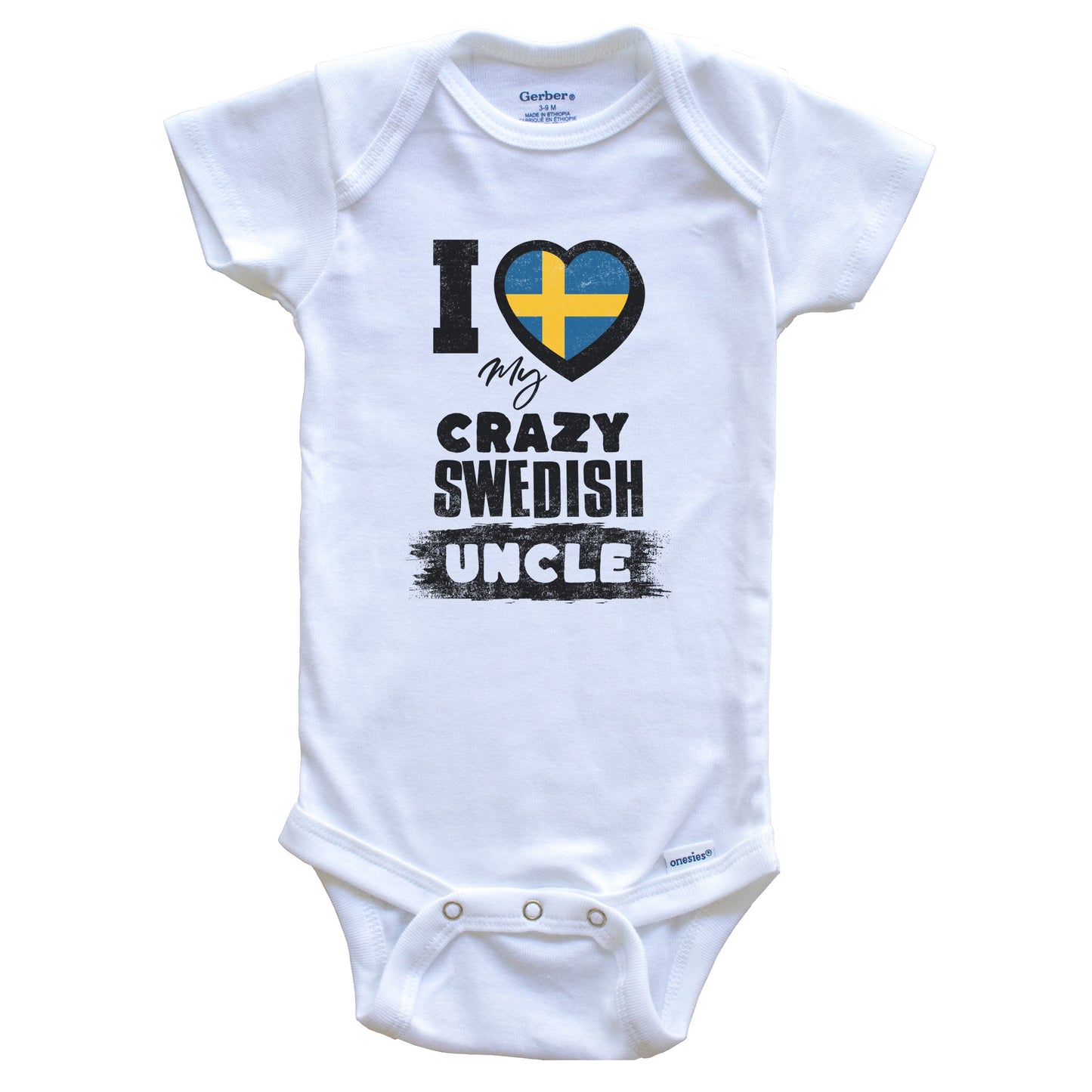 I Love My Crazy Swedish Uncle Funny Sweden Flag Niece Nephew Baby Bodysuit