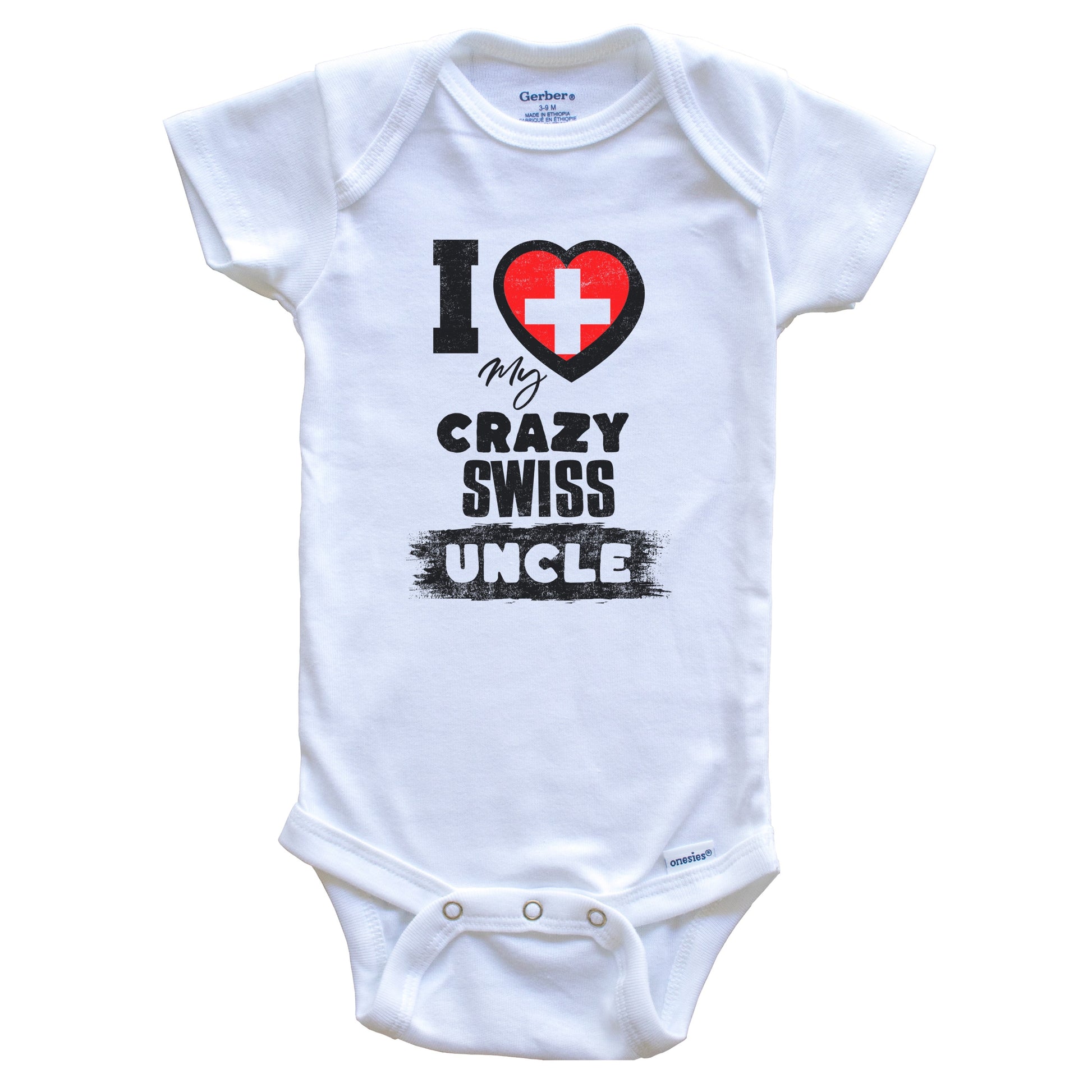 I Love My Crazy Swiss Uncle Funny Switzerland Flag Niece Nephew Baby Bodysuit