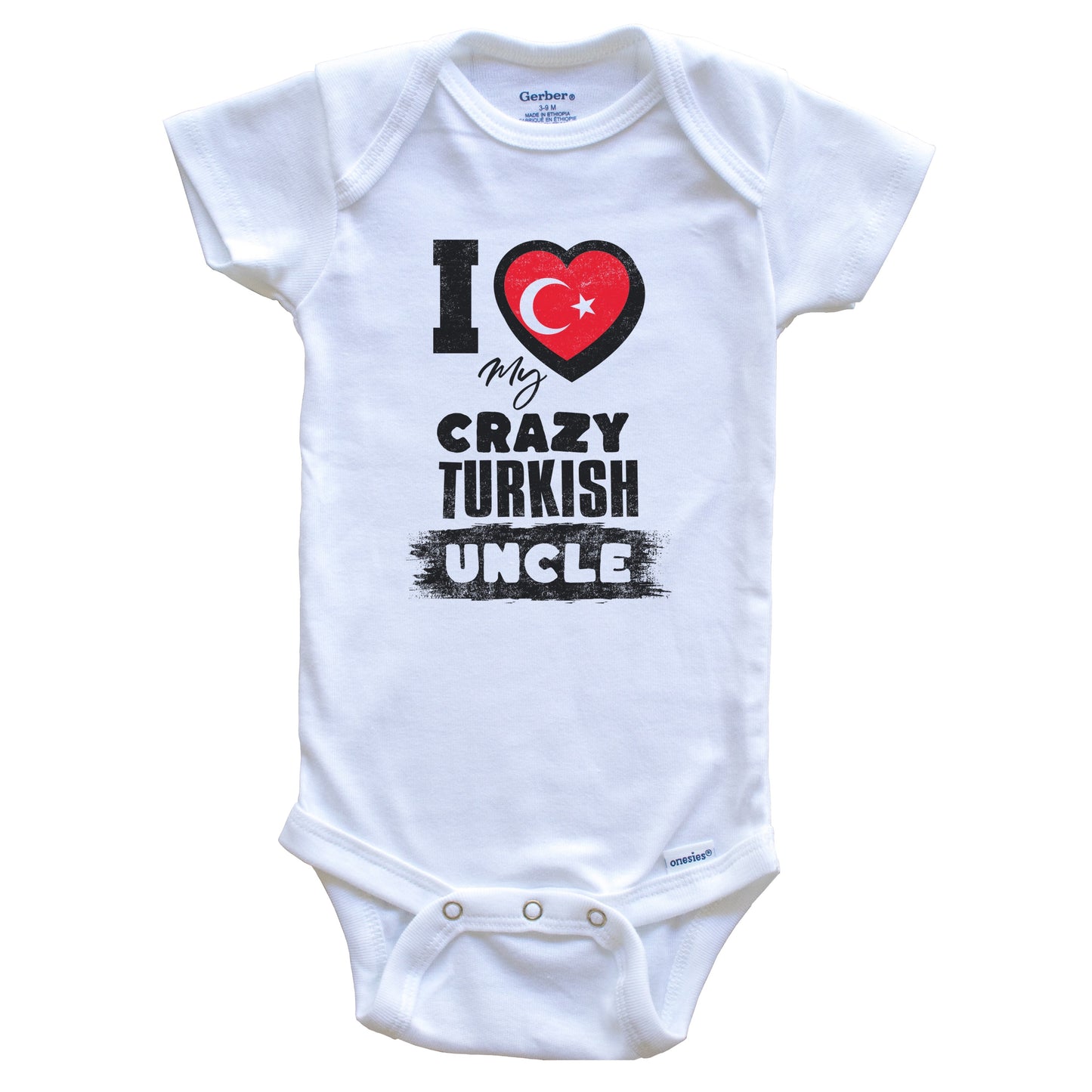 I Love My Crazy Turkish Uncle Funny Turkey Flag Niece Nephew Baby Bodysuit