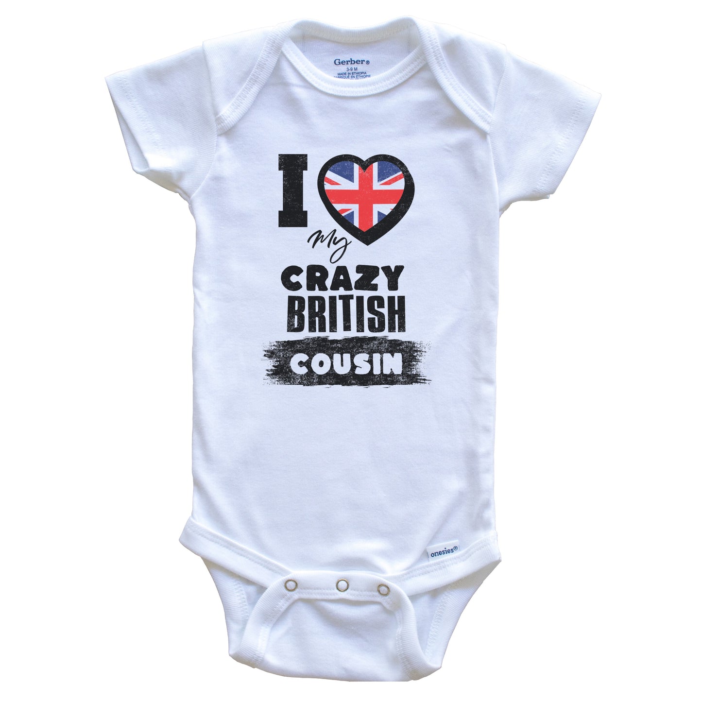 I Love My Crazy British Cousin Funny UK Flag Baby Bodysuit