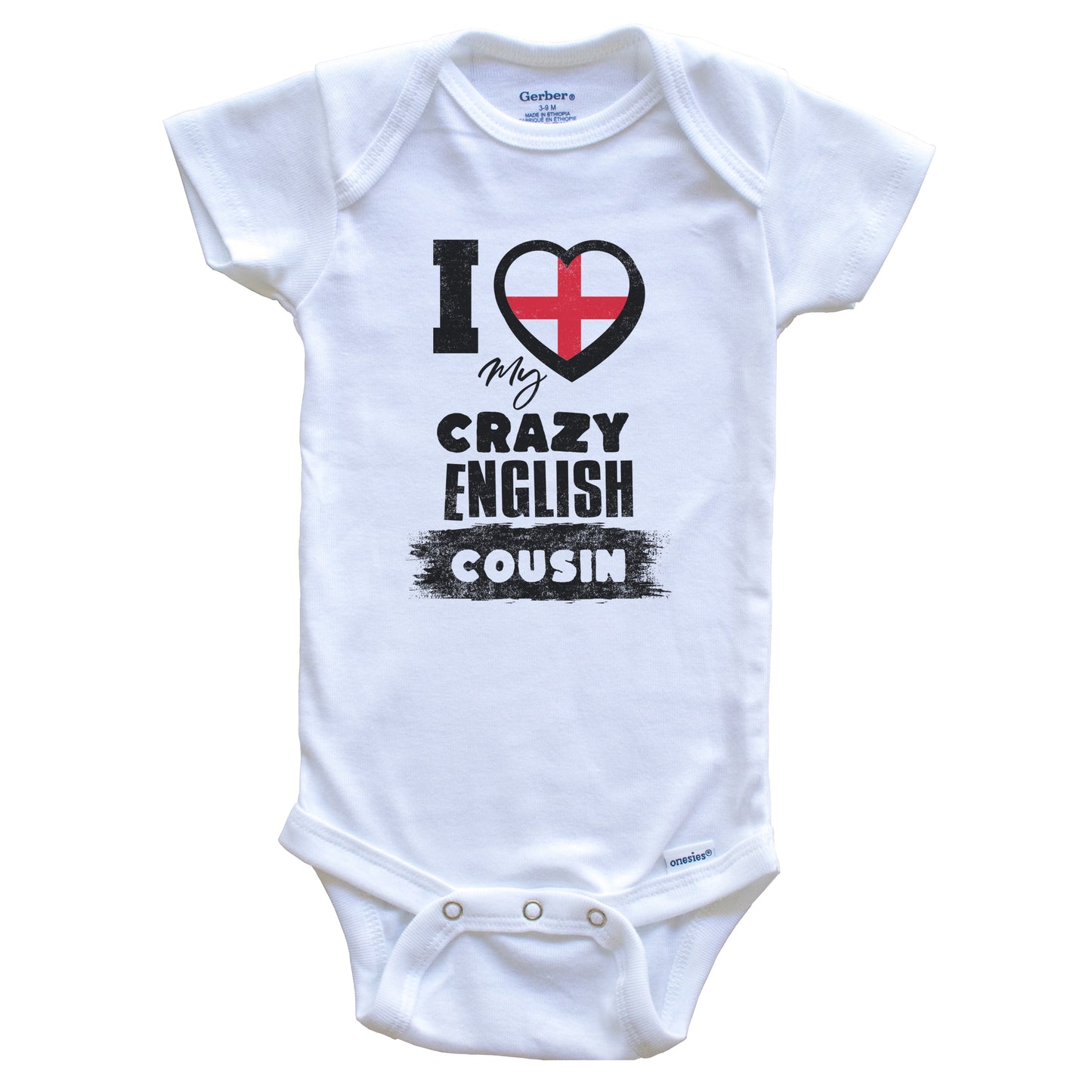 I Love My Crazy English Cousin Funny England Flag Baby Bodysuit