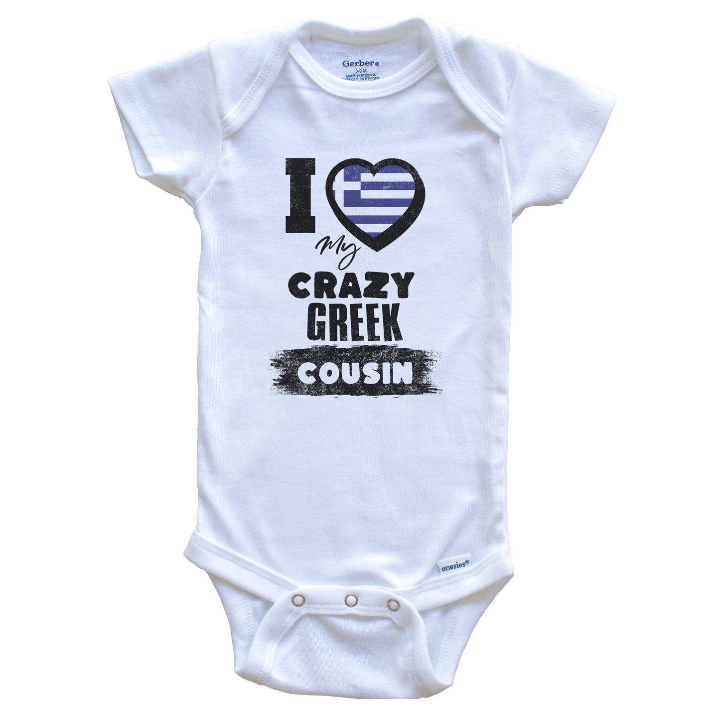 I Love My Crazy Greek Cousin Funny Greece Flag Baby Bodysuit