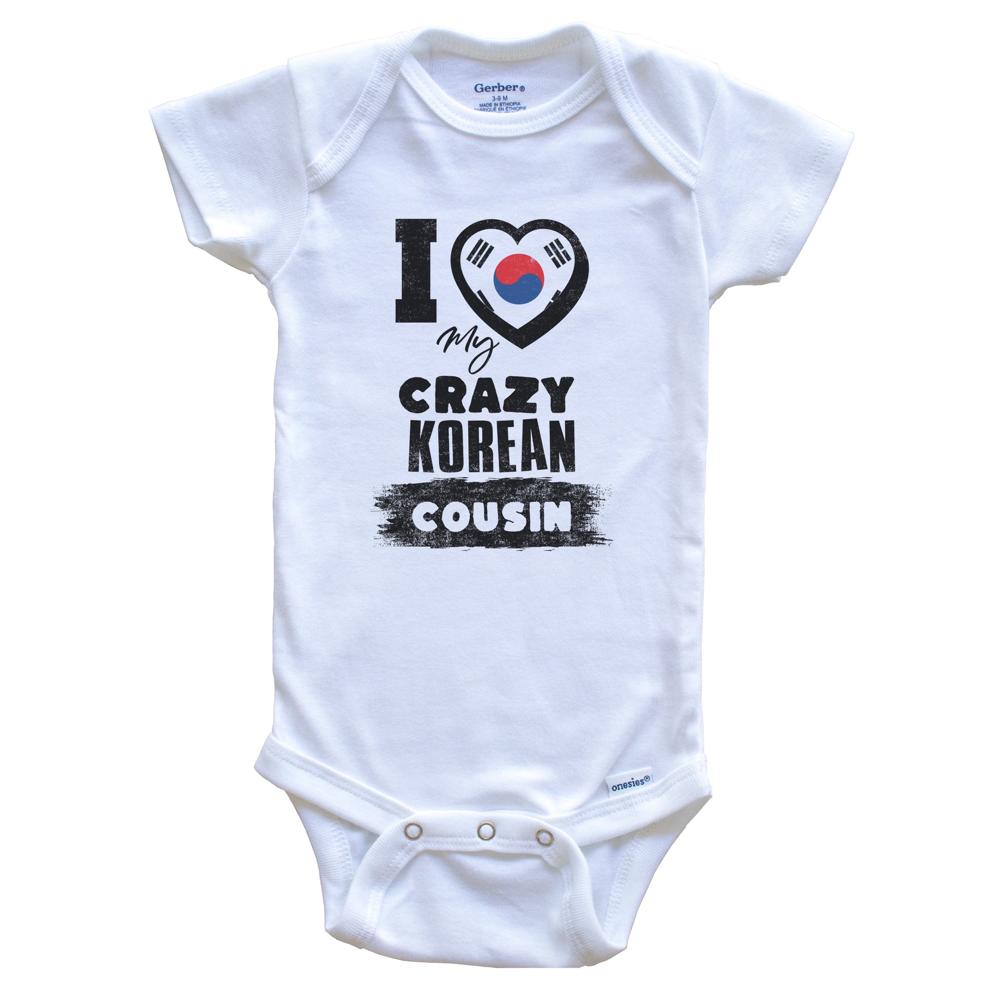 I Love My Crazy Korean Cousin Funny Korea Flag Baby Bodysuit