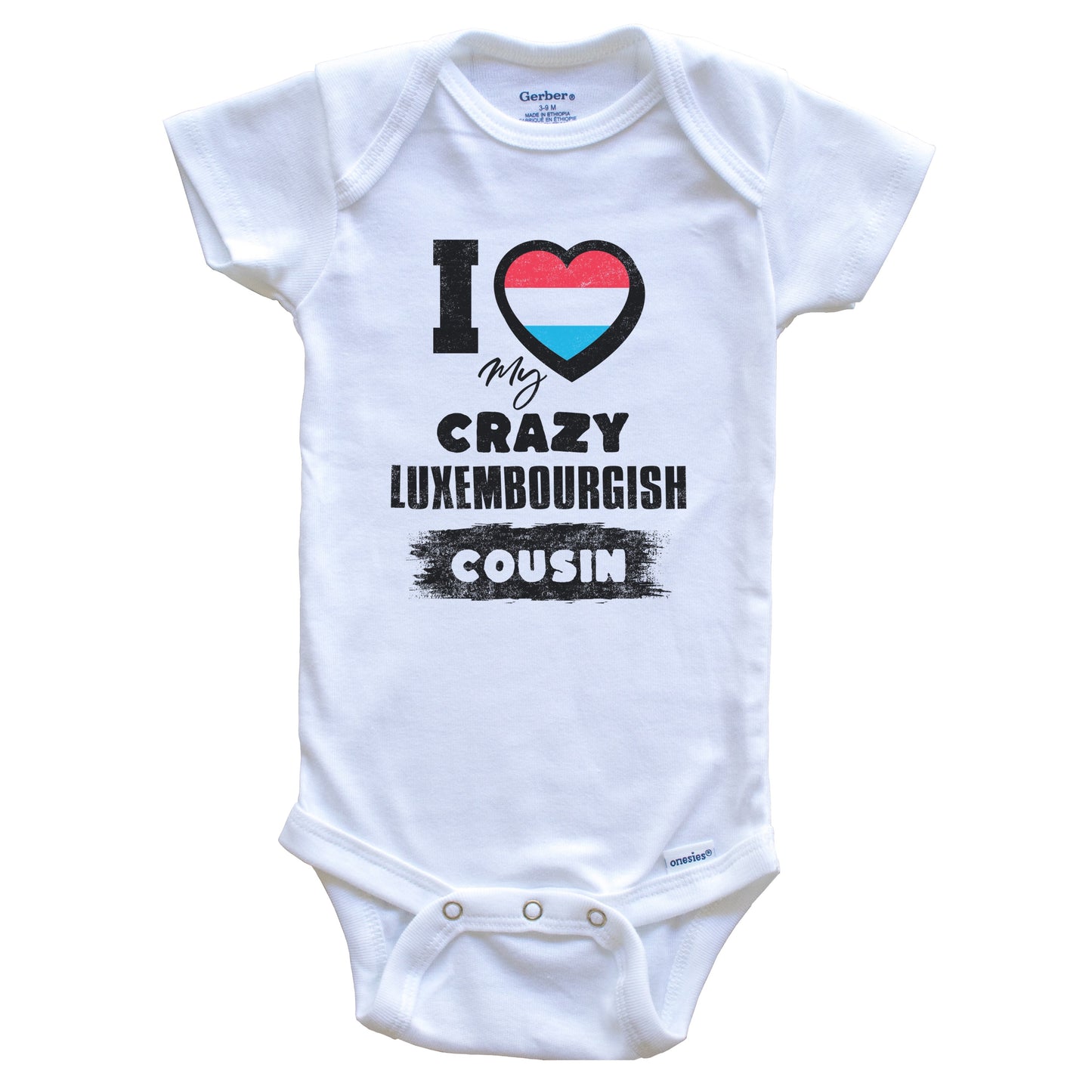 I Love My Crazy Luxembourgish Cousin Funny Luxembourg Flag Baby Bodysuit