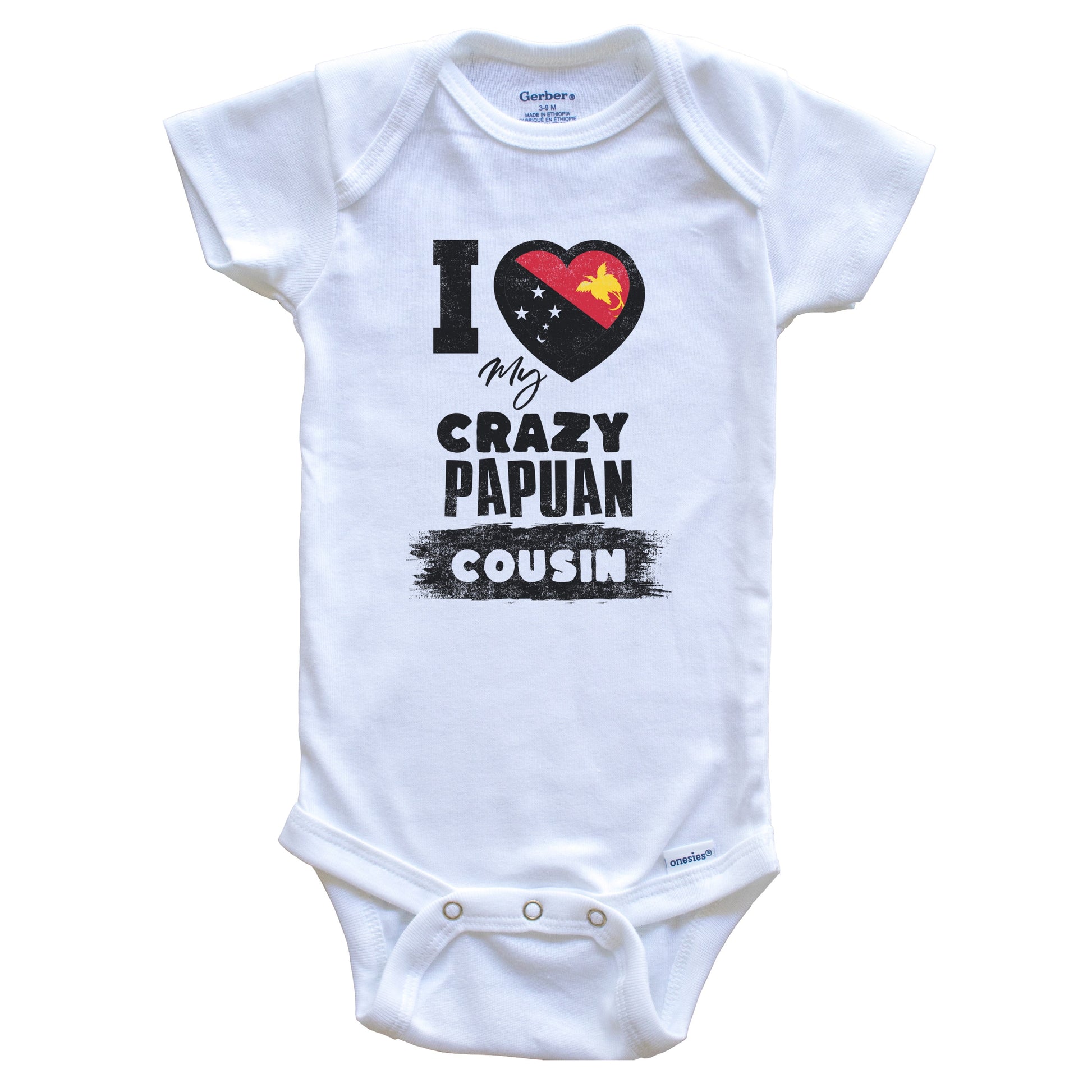 I Love My Crazy Papuan Cousin Funny Papua New Guinea Flag Baby Bodysuit