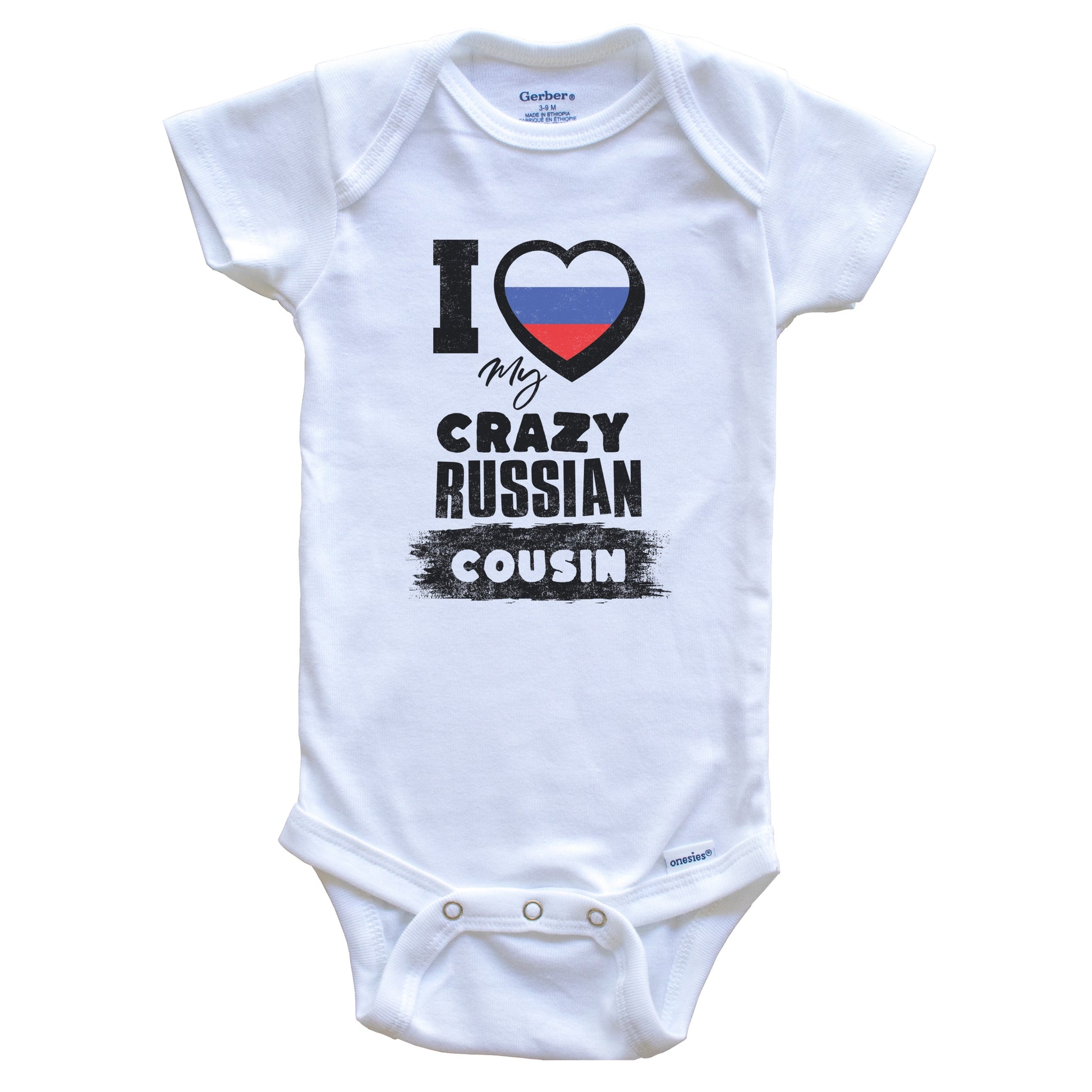 I Love My Crazy Russian Cousin Funny Russia Flag Baby Bodysuit