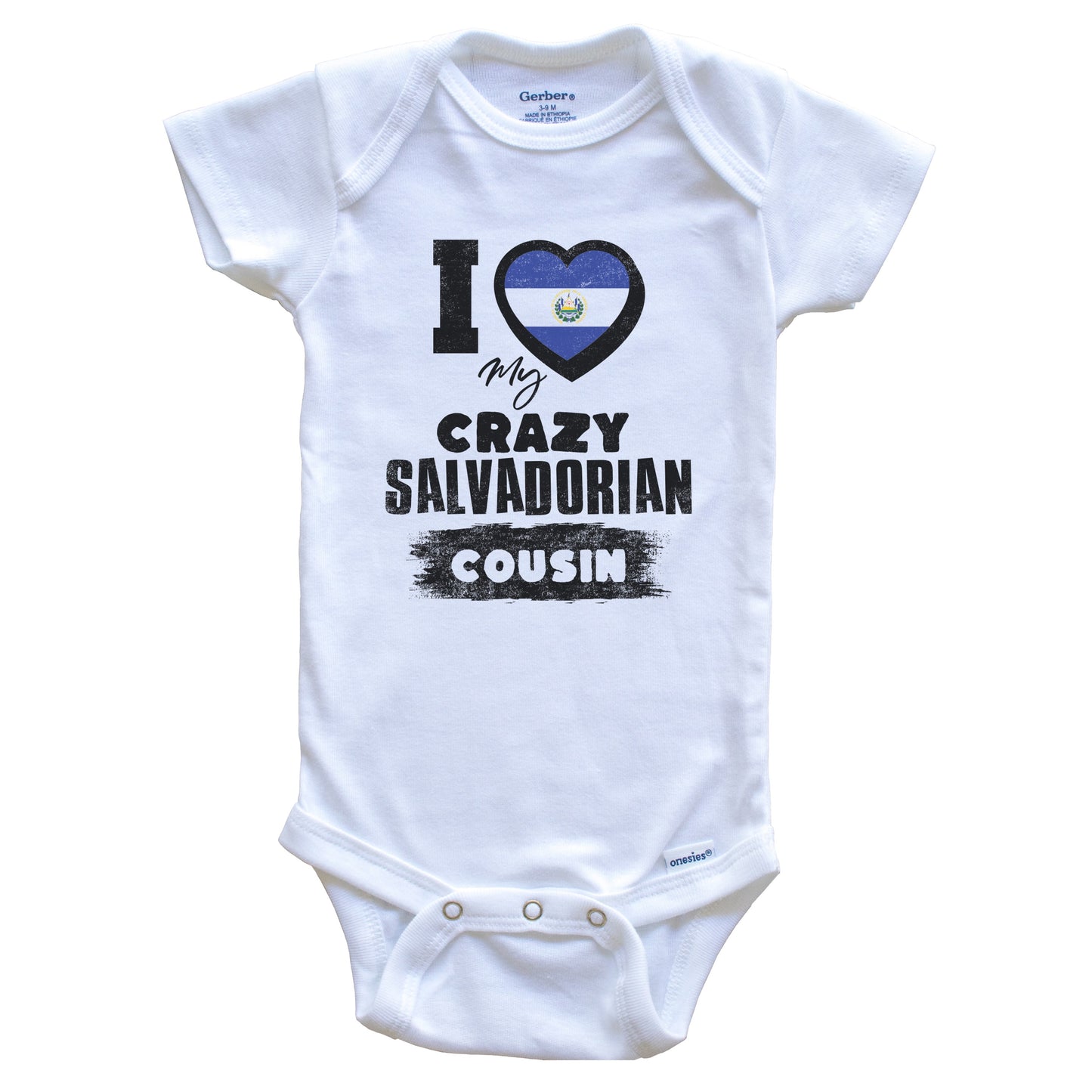 I Love My Crazy Salvadorian Cousin Funny El Salvador Flag Baby Bodysuit