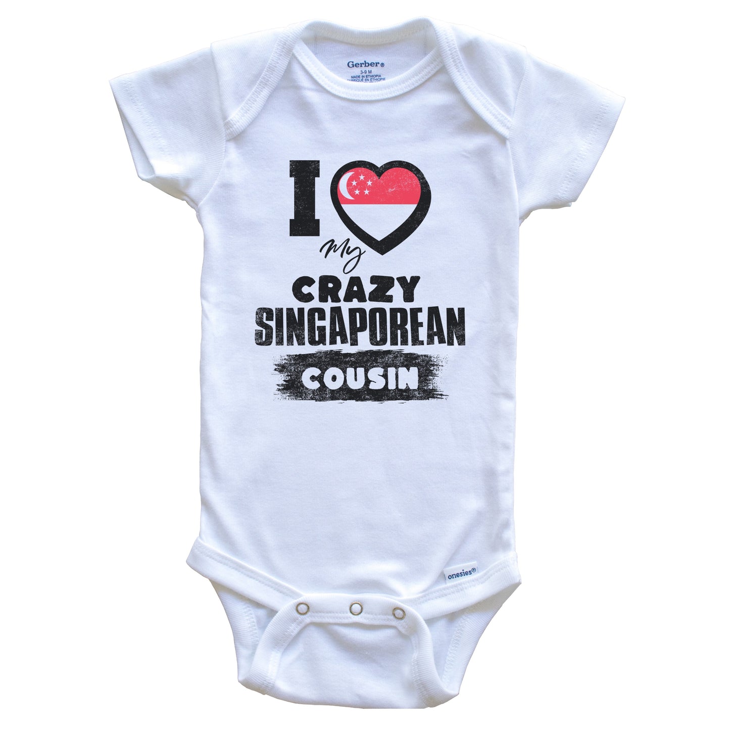 I Love My Crazy Singaporean Cousin Funny Singapore Flag Baby Bodysuit