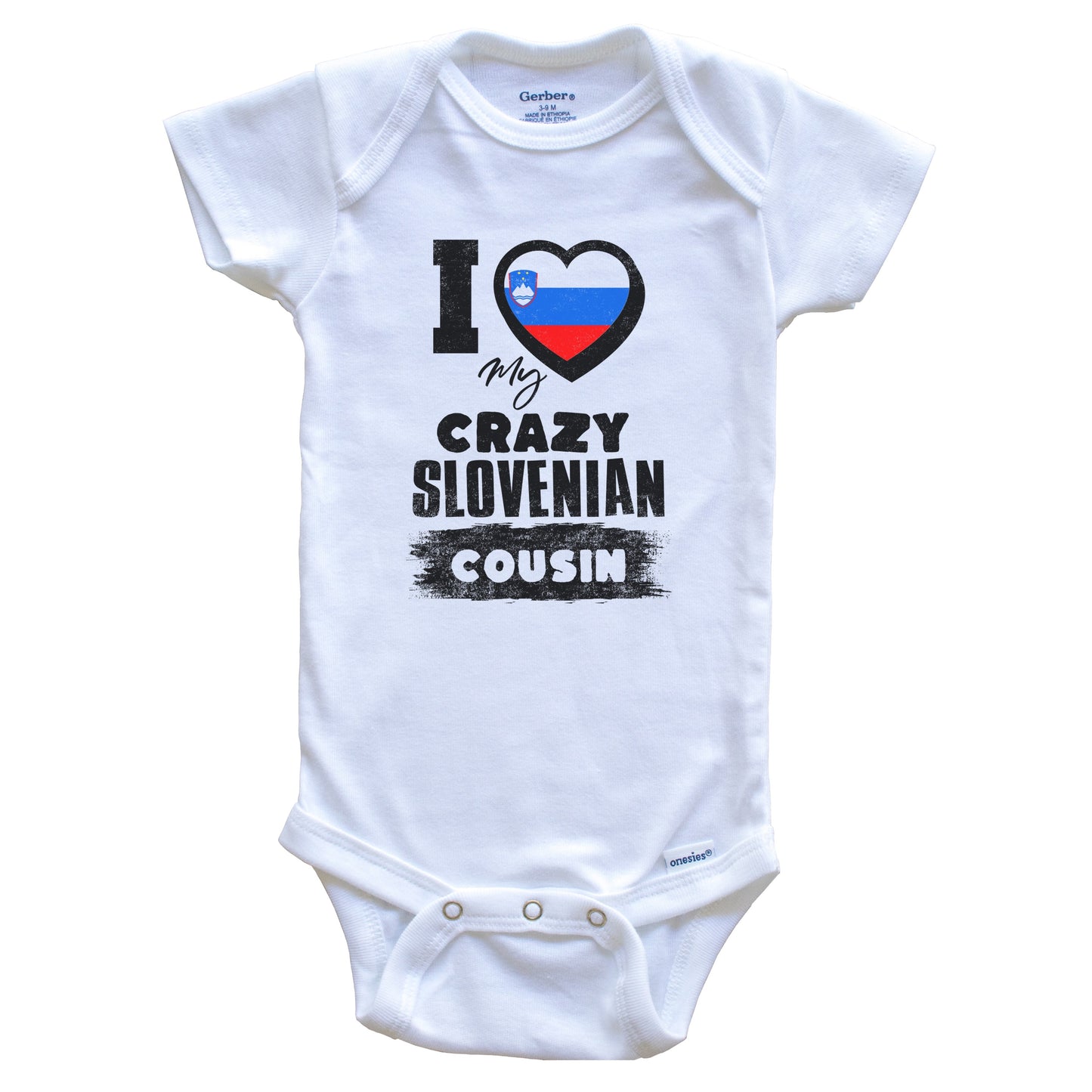 I Love My Crazy Slovenian Cousin Funny Slovenia Flag Baby Bodysuit