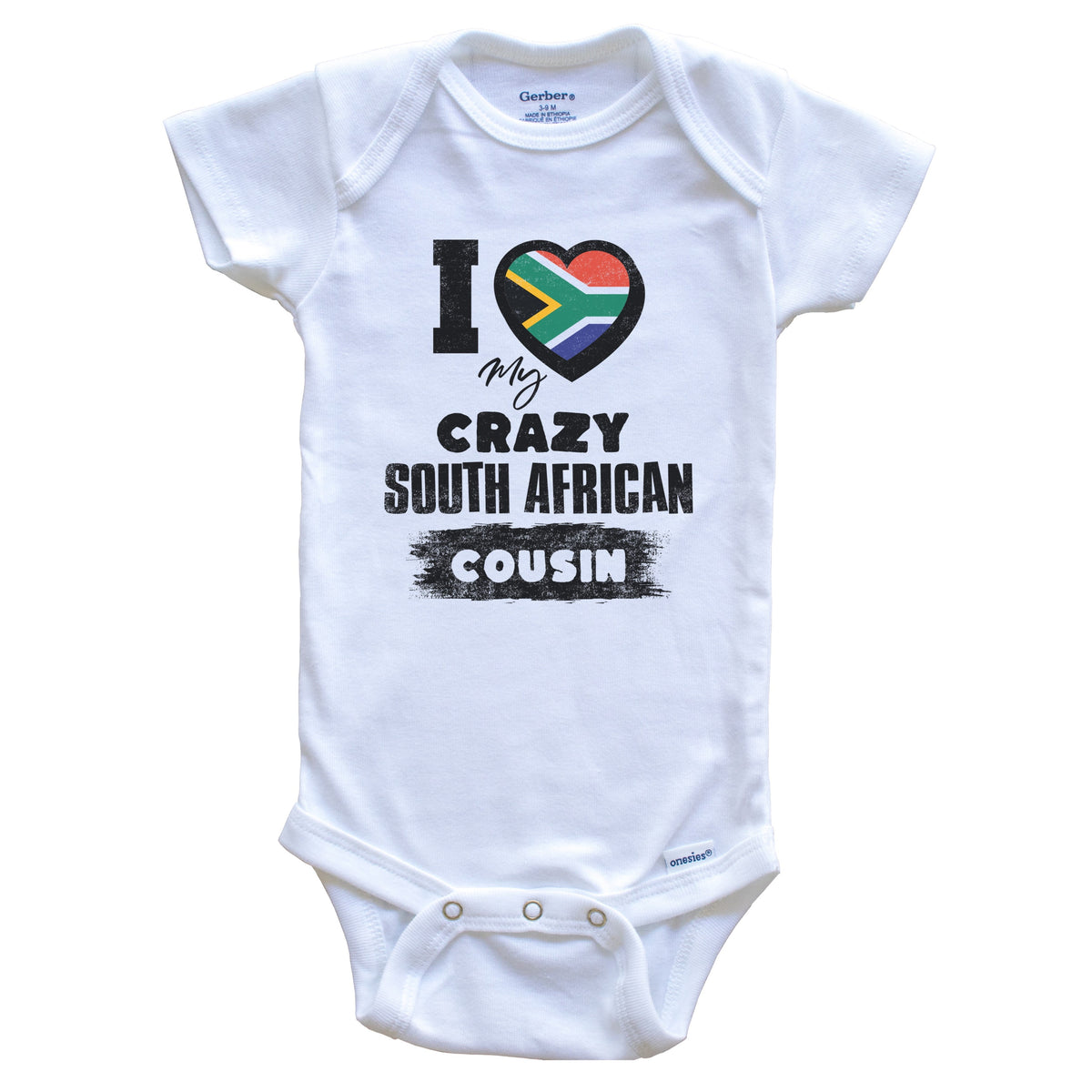 I Love My Crazy South African Cousin Funny South Africa Flag Baby Bodysuit