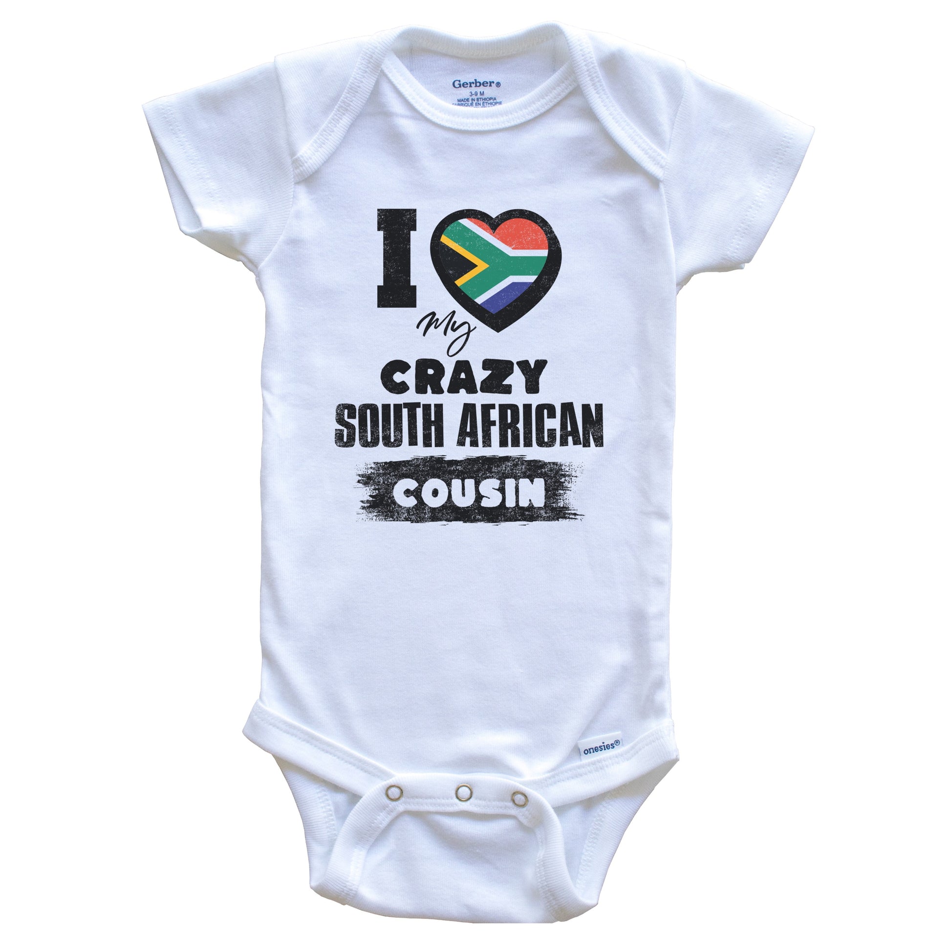 I Love My Crazy South African Cousin Funny South Africa Flag Baby Bodysuit