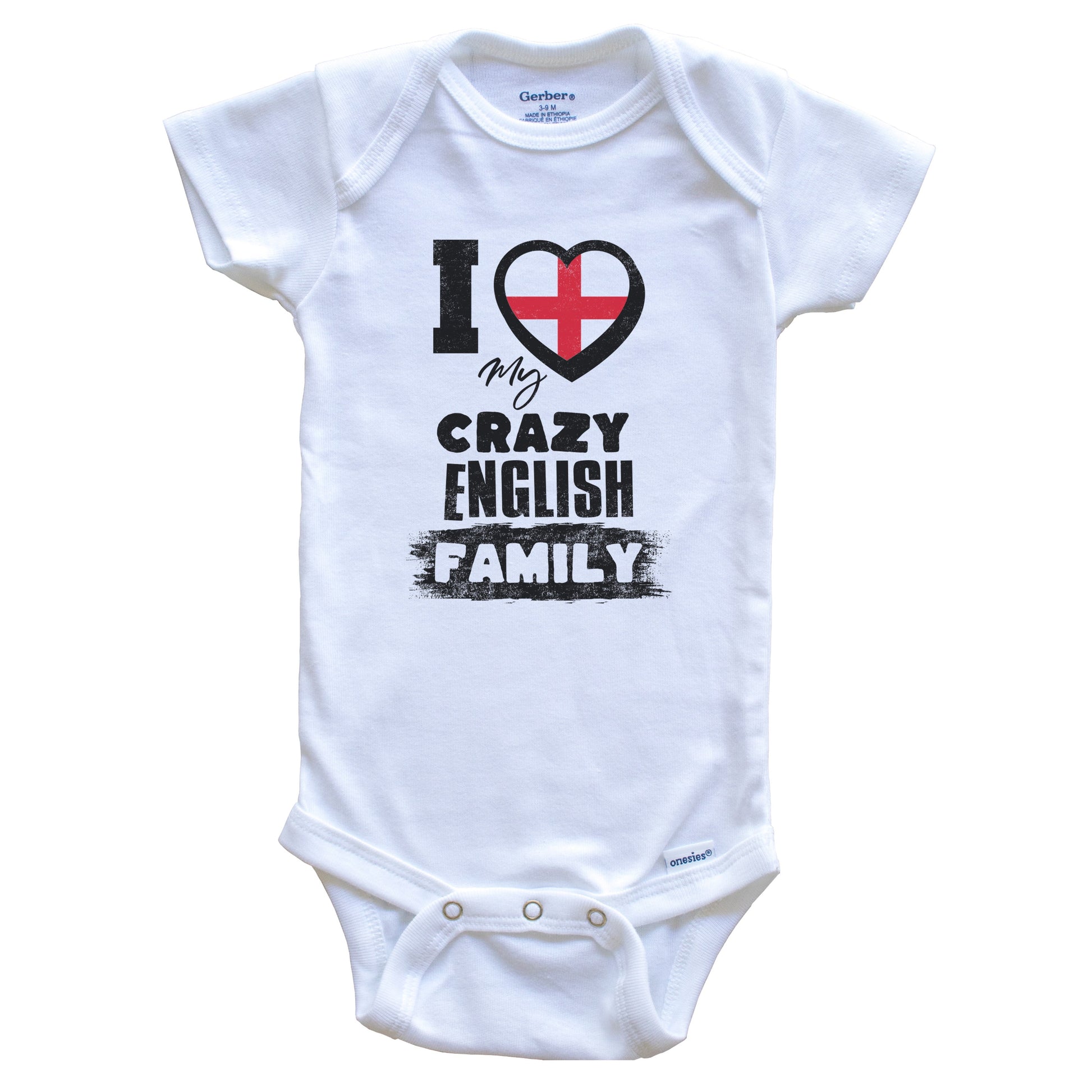 I Love My Crazy English Family Funny England Flag Baby Bodysuit