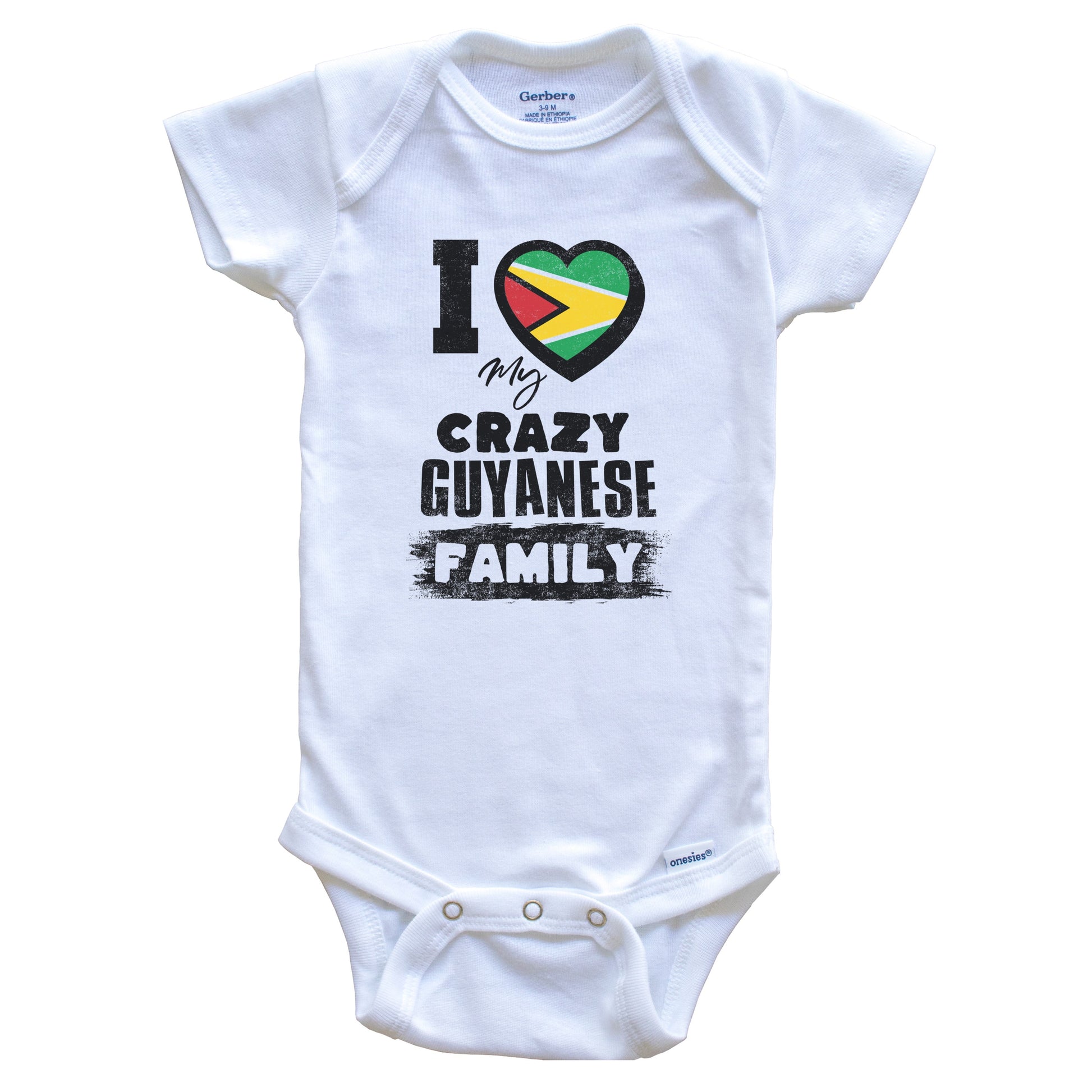 I Love My Crazy Guyanese Family Funny Guyana Flag Baby Bodysuit