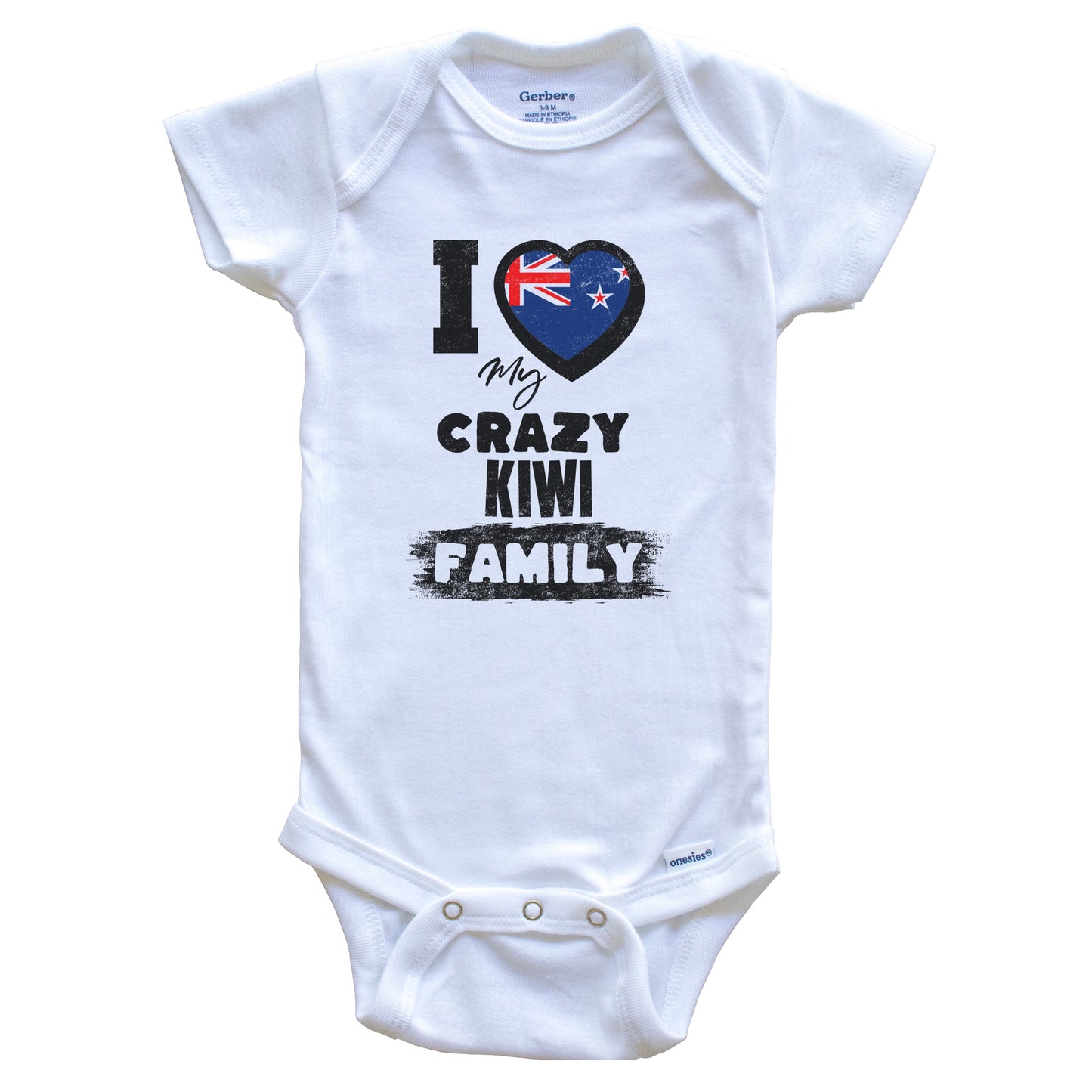 I Love My Crazy Kiwi Family Funny New Zealand Flag Baby Bodysuit