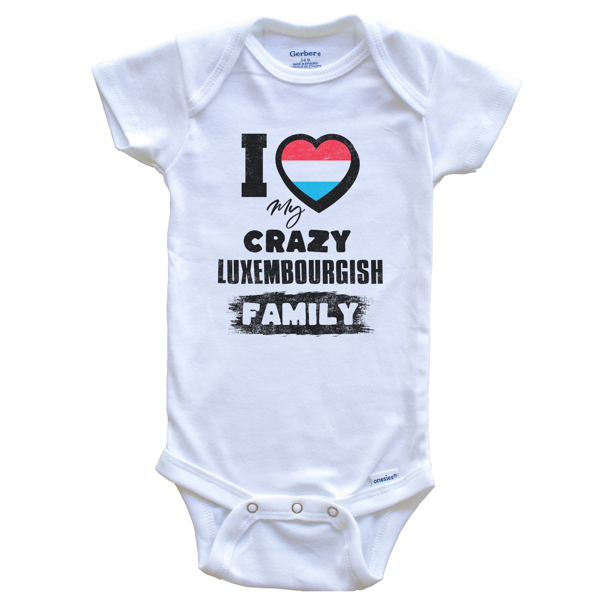 I Love My Crazy Luxembourgish Family Funny Luxembourg Flag Baby Bodysuit