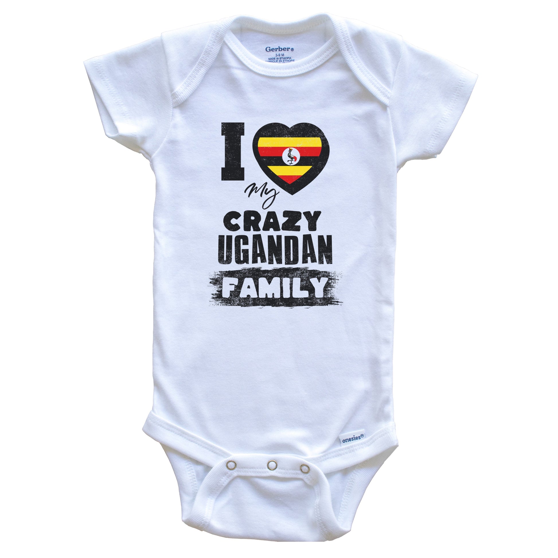 I Love My Crazy Ugandan Family Funny Uganda Flag Baby Bodysuit